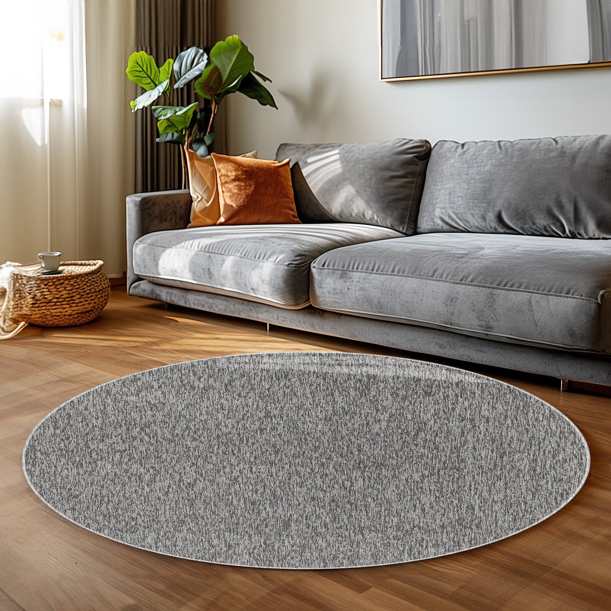 Runder Teppich Kurzflor Flachgewebe Schlingenteppich meliert für Wohnzimmer
