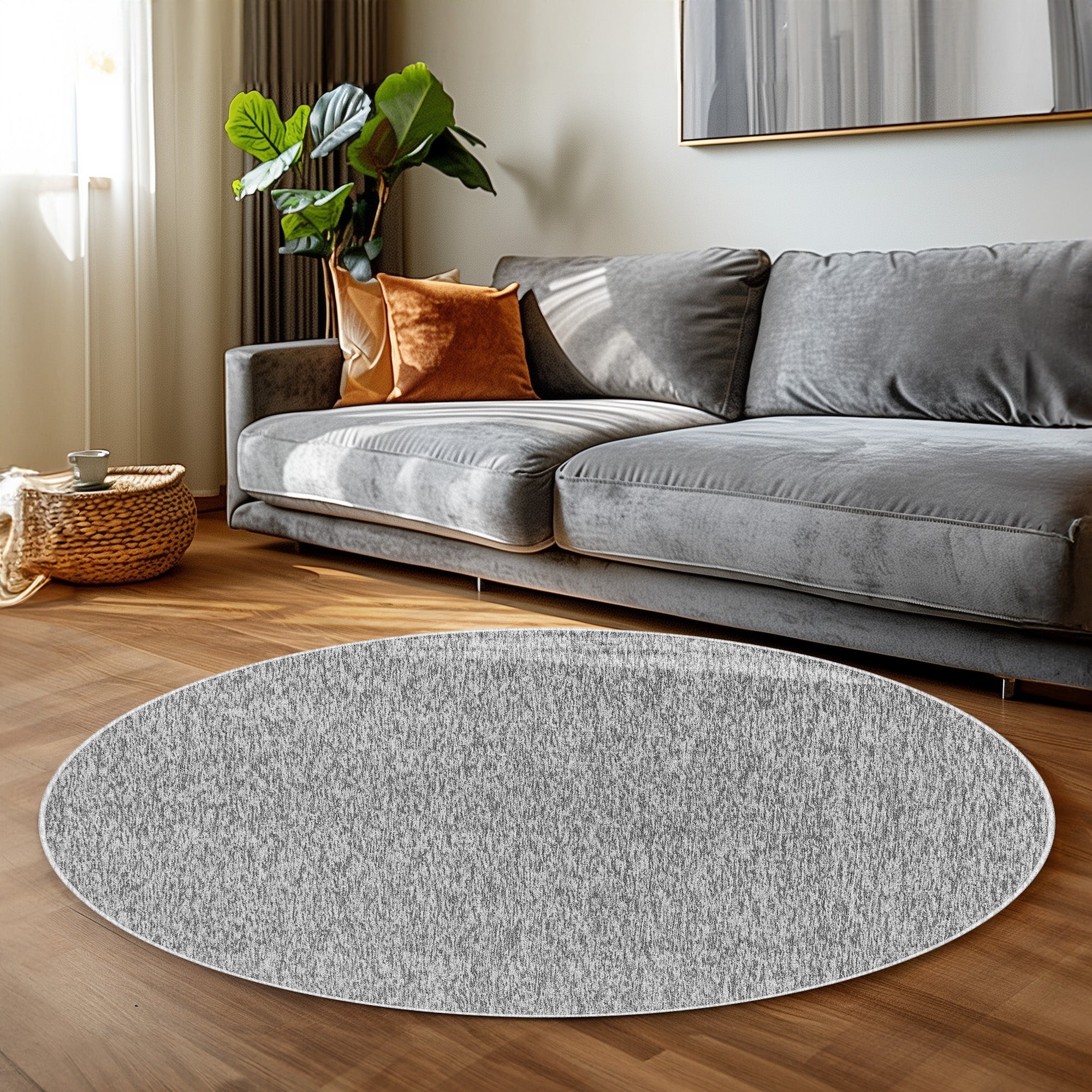 Runder Teppich Kurzflor Flachgewebe Schlingenteppich meliert für Wohnzimmer
