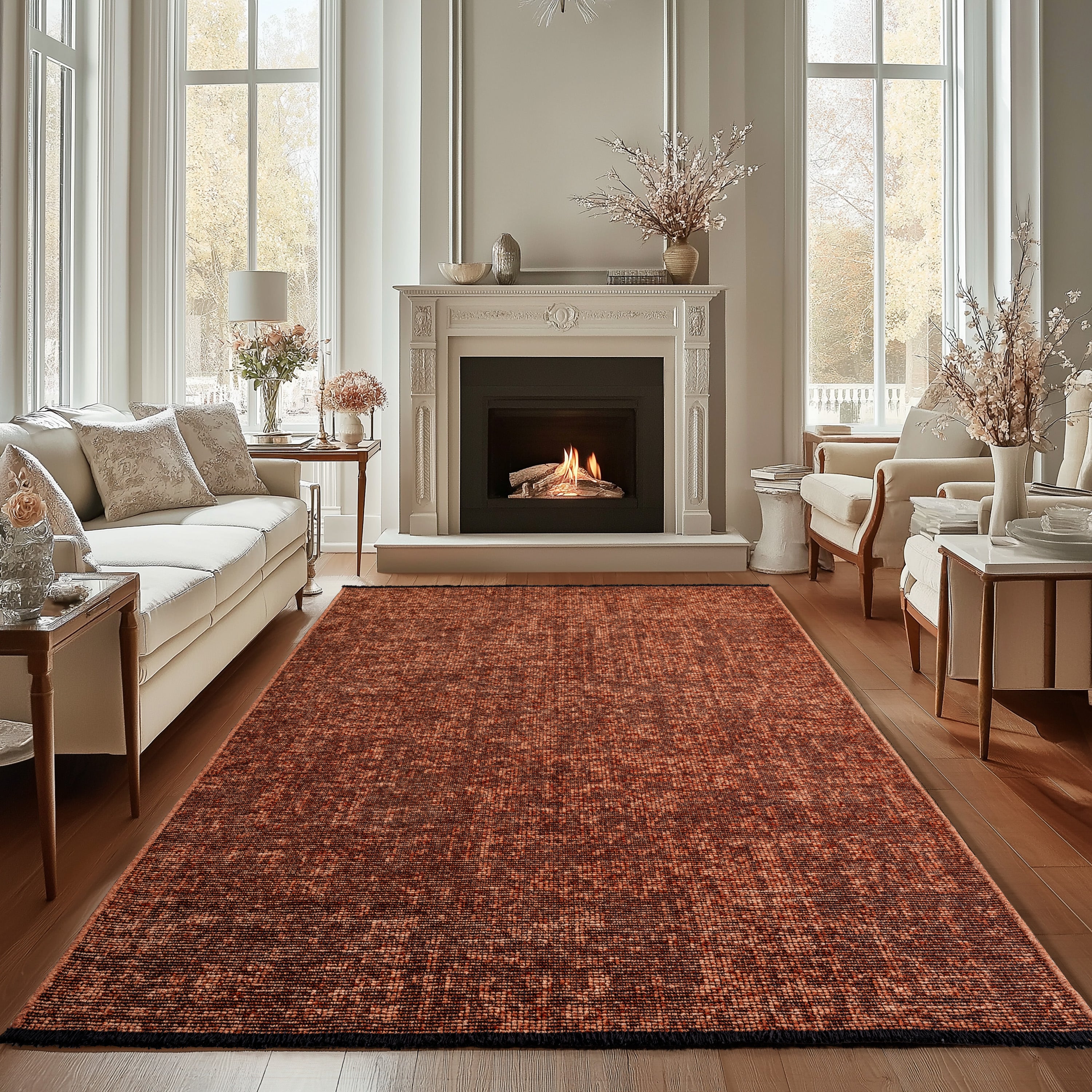 Chenille Teppich Baumwolle, Vintage Waschbar, Rutschfest Einfarbig Wohnzimmer