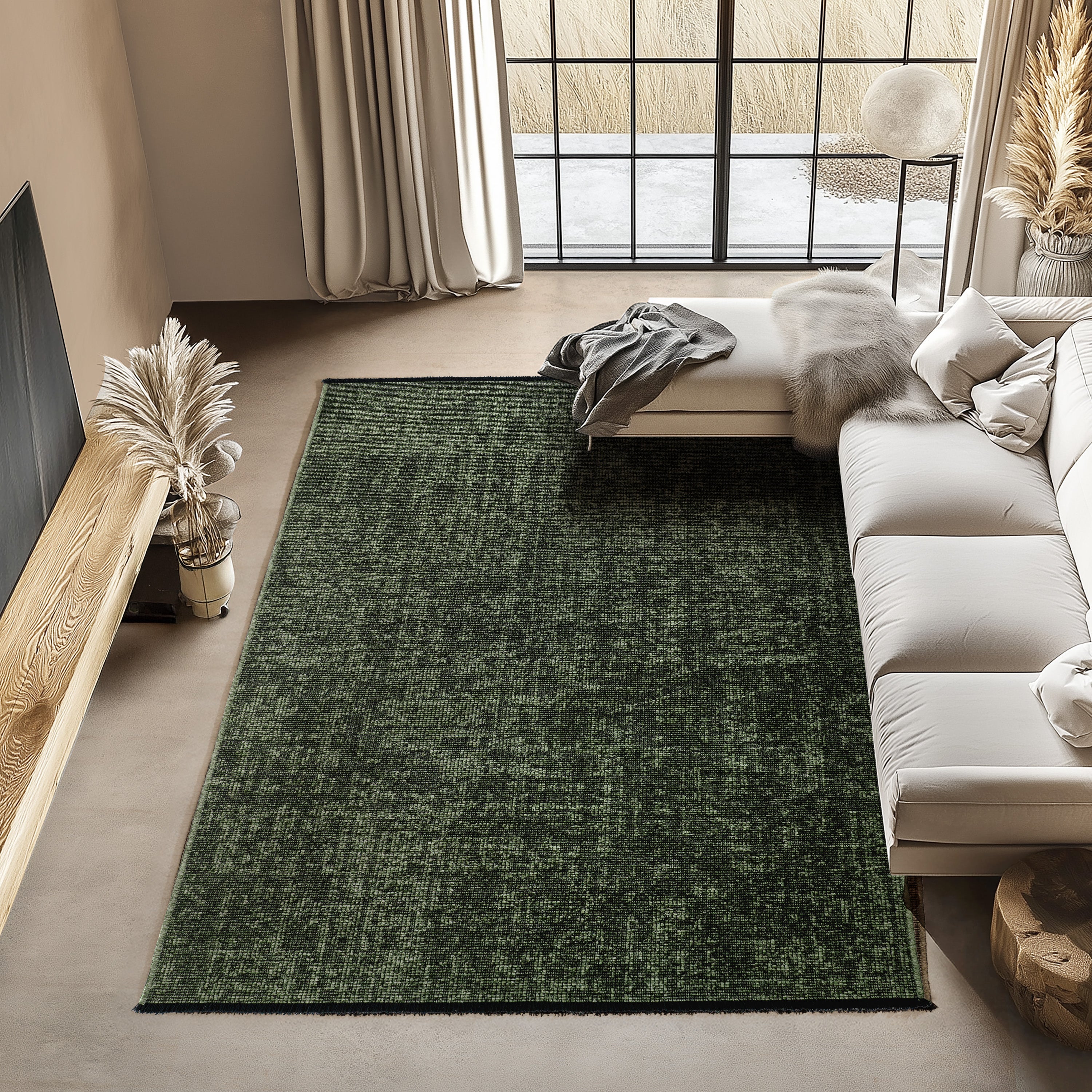 Chenille Teppich Baumwolle, Vintage Waschbar, Rutschfest Einfarbig Wohnzimmer