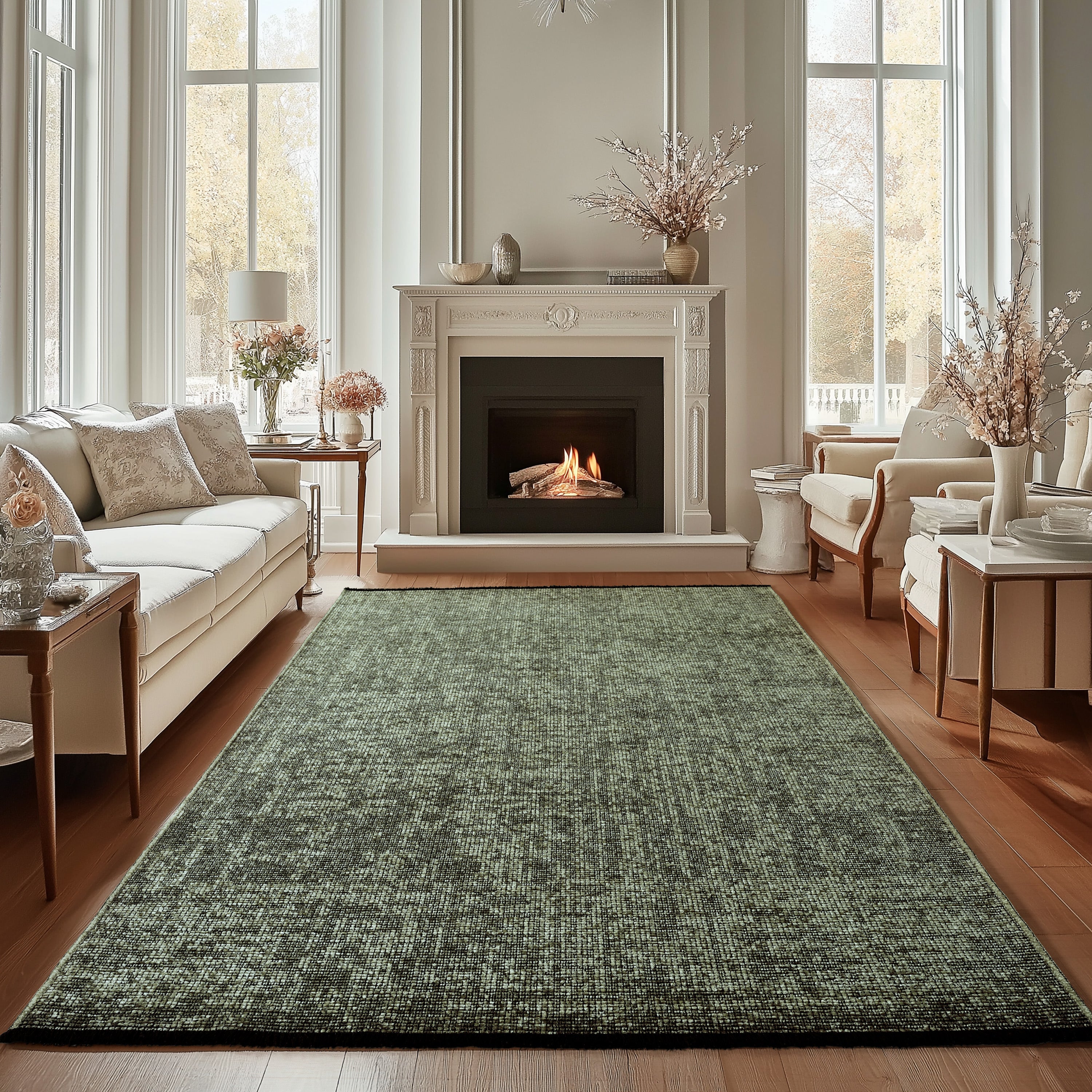 Chenille Teppich Baumwolle, Vintage Waschbar, Rutschfest Einfarbig Wohnzimmer