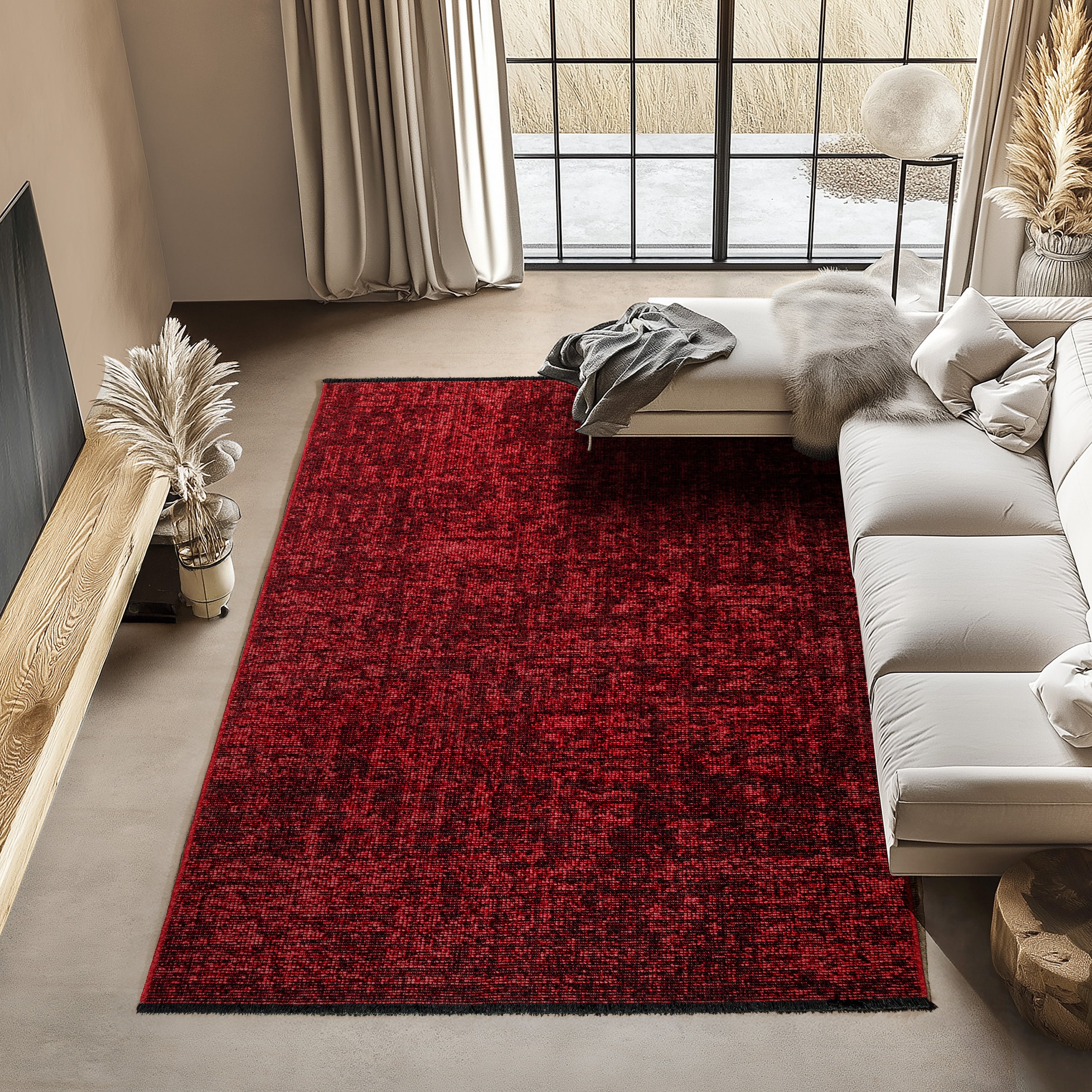 Chenille Teppich Baumwolle, Vintage Waschbar, Rutschfest Einfarbig Wohnzimmer