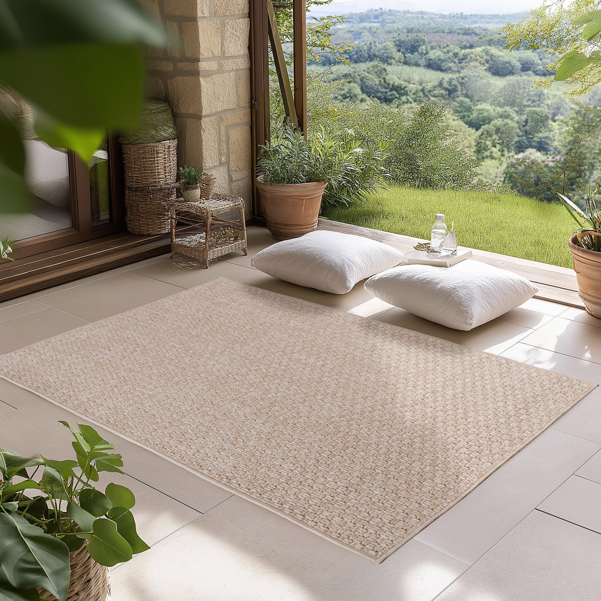 Carpettex Outdoor Teppich Wetterfest Küche Balkon & Wohnzimmer Boho Stil Beige-1