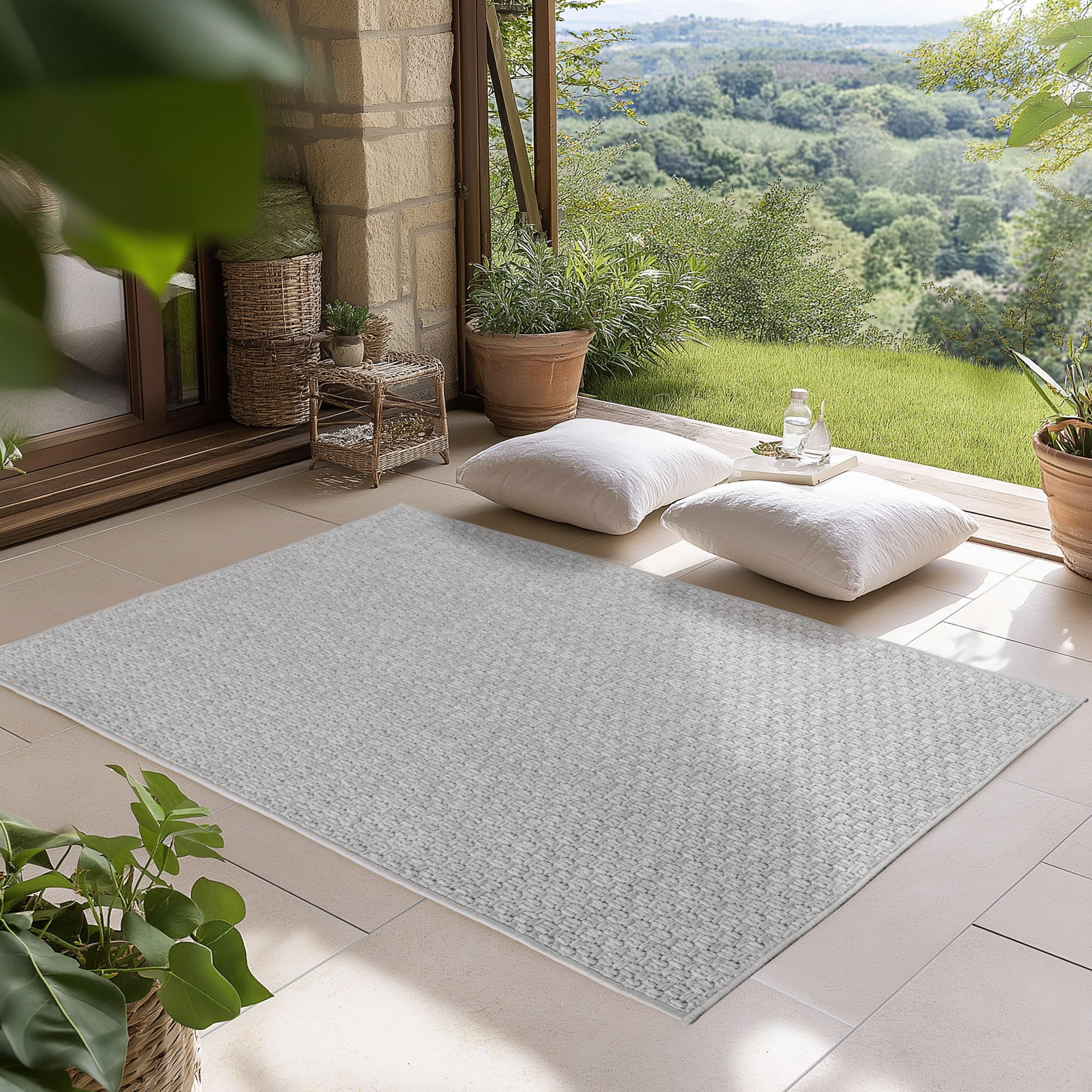 Carpettex Outdoor Teppich Wetterfest Küche Balkon & Wohnzimmer Boho Stil Grau-1