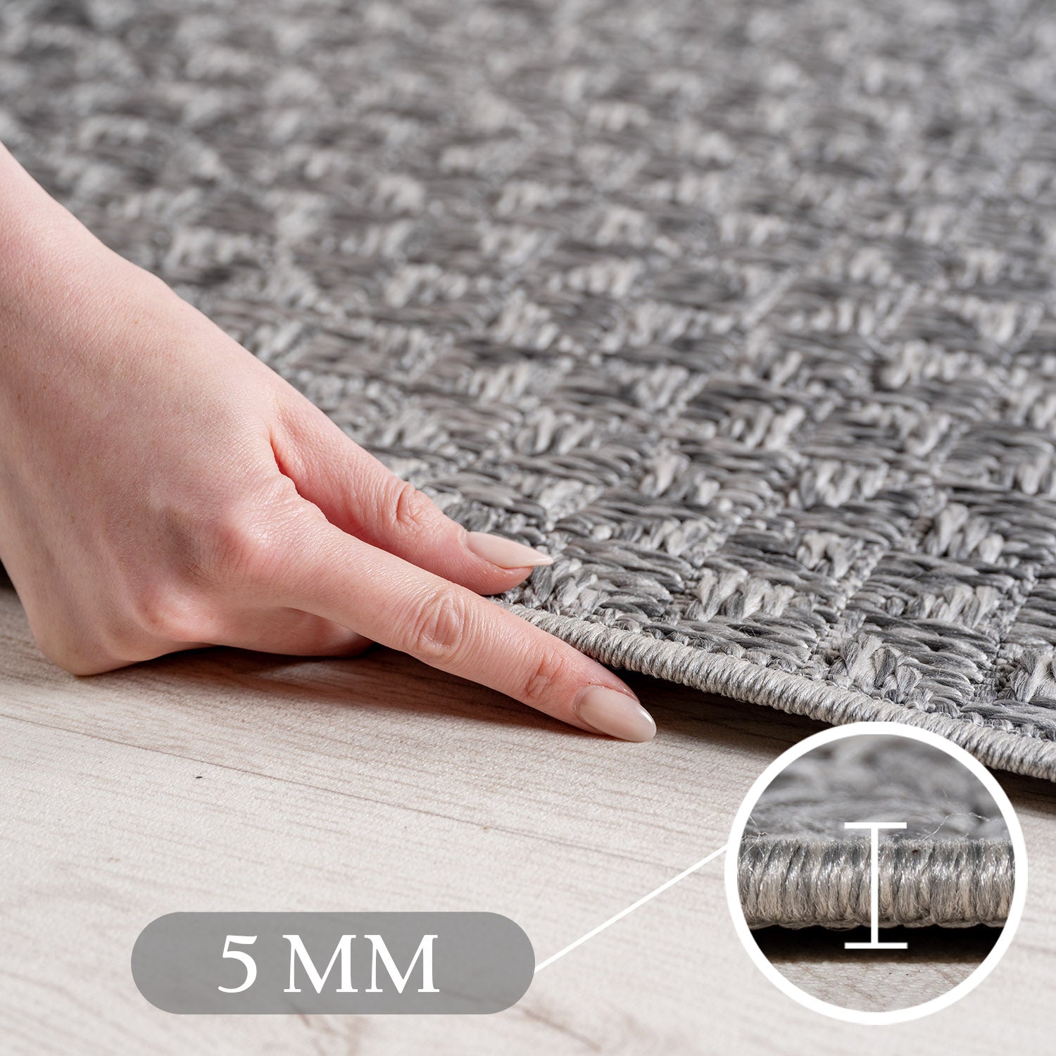 Carpettex Outdoor Teppich Wetterfest Küche Balkon & Wohnzimmer Boho Stil Grau-1