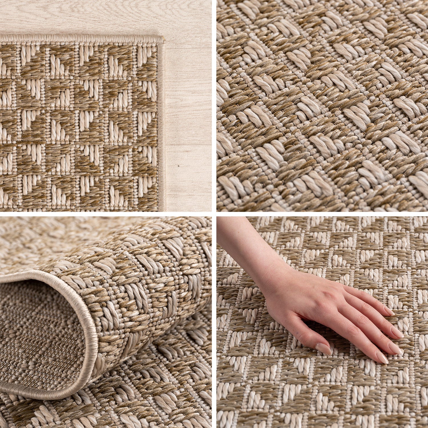 Carpettex Outdoor Teppich Wetterfest Küche Balkon & Wohnzimmer Boho Stil Beige-3