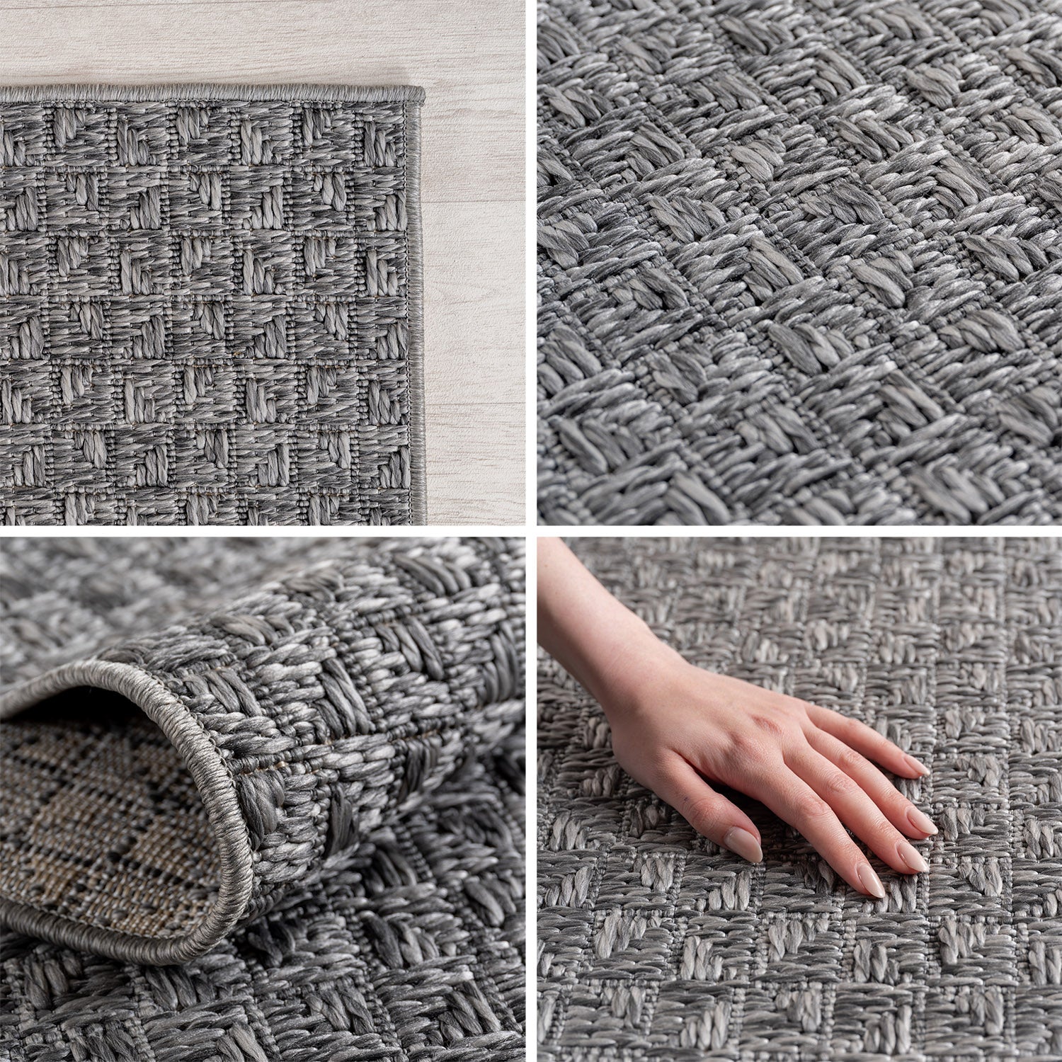 Carpettex Outdoor Teppich Wetterfest Küche Balkon & Wohnzimmer Boho Stil Grau-3