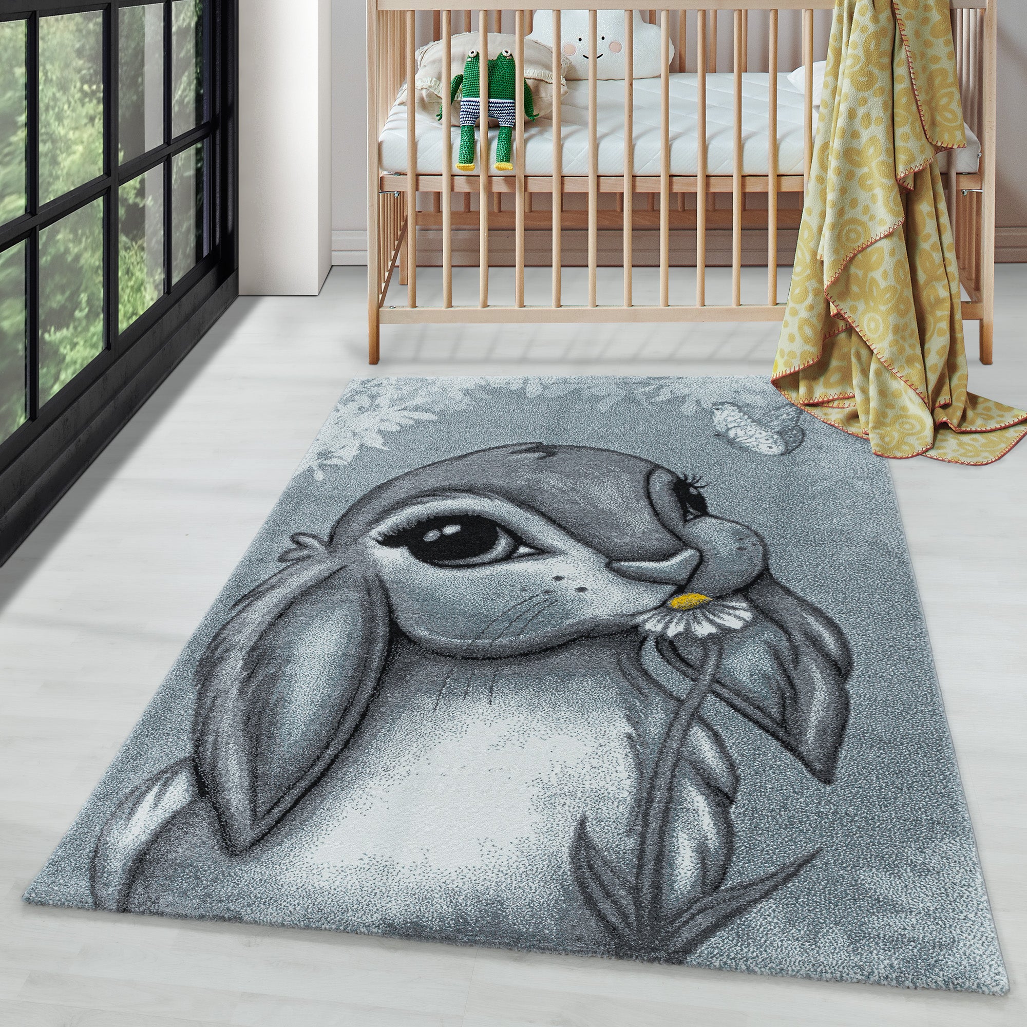 Kinderteppich süße Hase Design Modern Weich Pflegeleicht Teppich Kinderzimmer