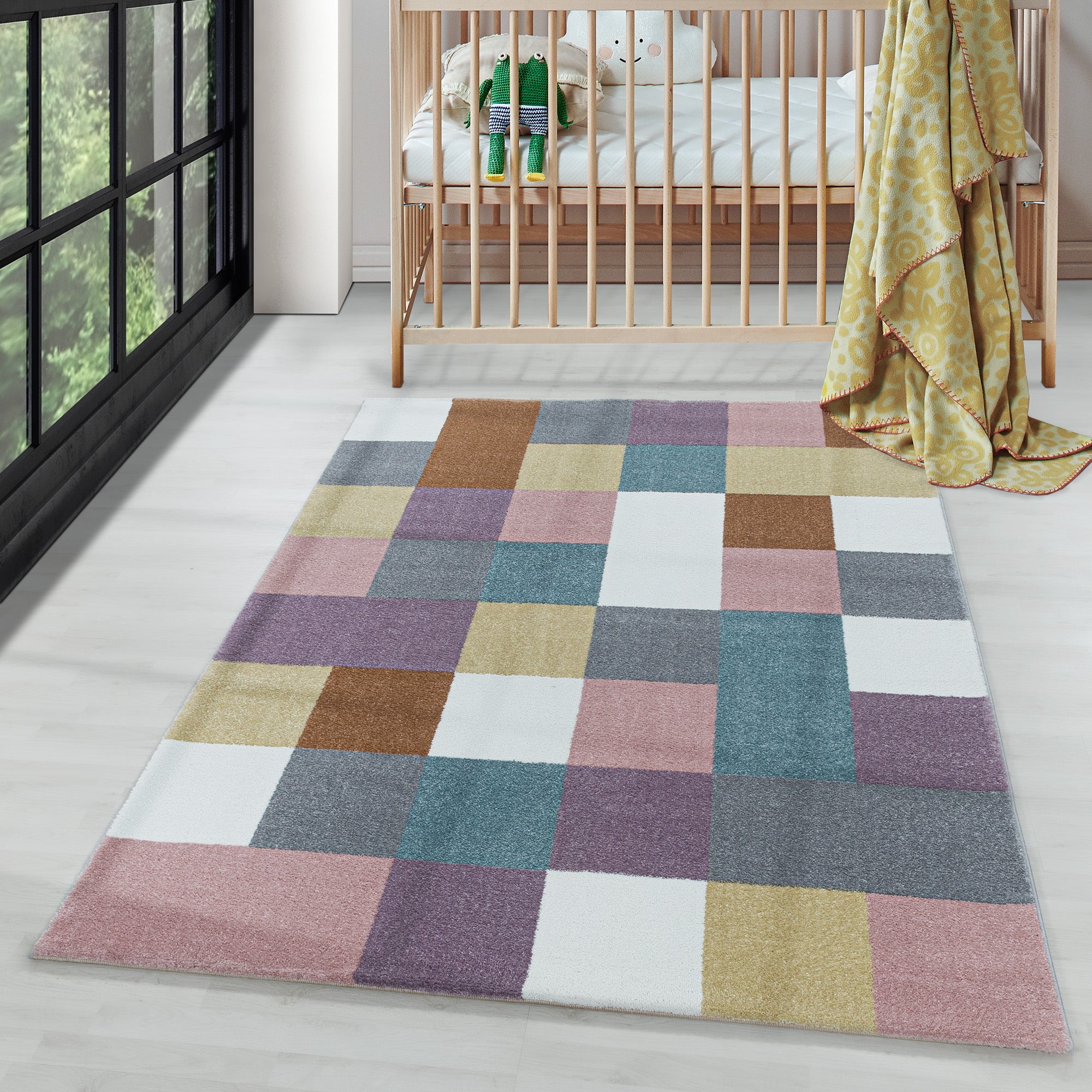 Kinderteppich Bunt Kariert Design Modern Weich Pflegeleicht Teppich Kinderzimmer