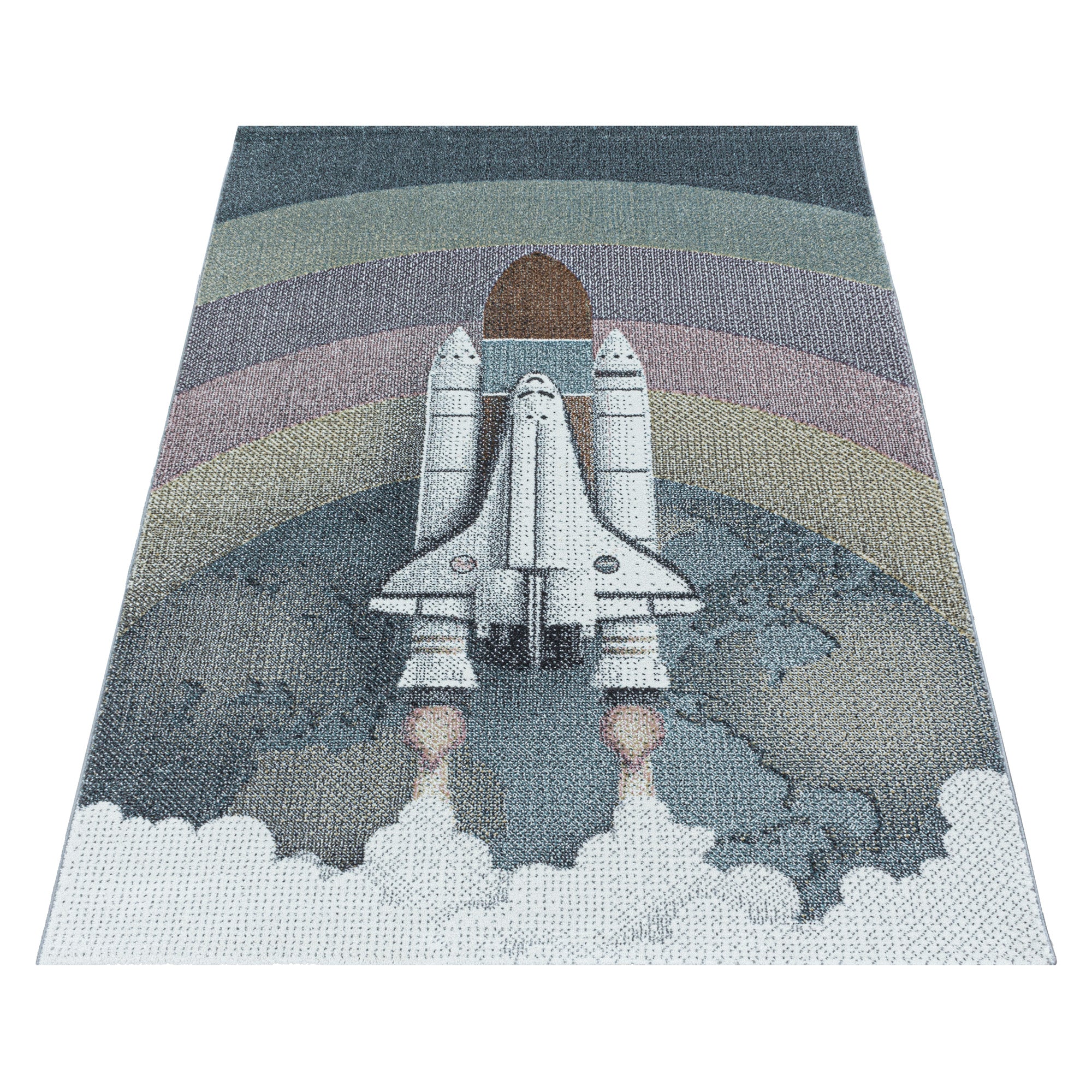 Kinderteppich Weltraumraketen Design Modern Pflegeleicht Teppich Kinderzimmer