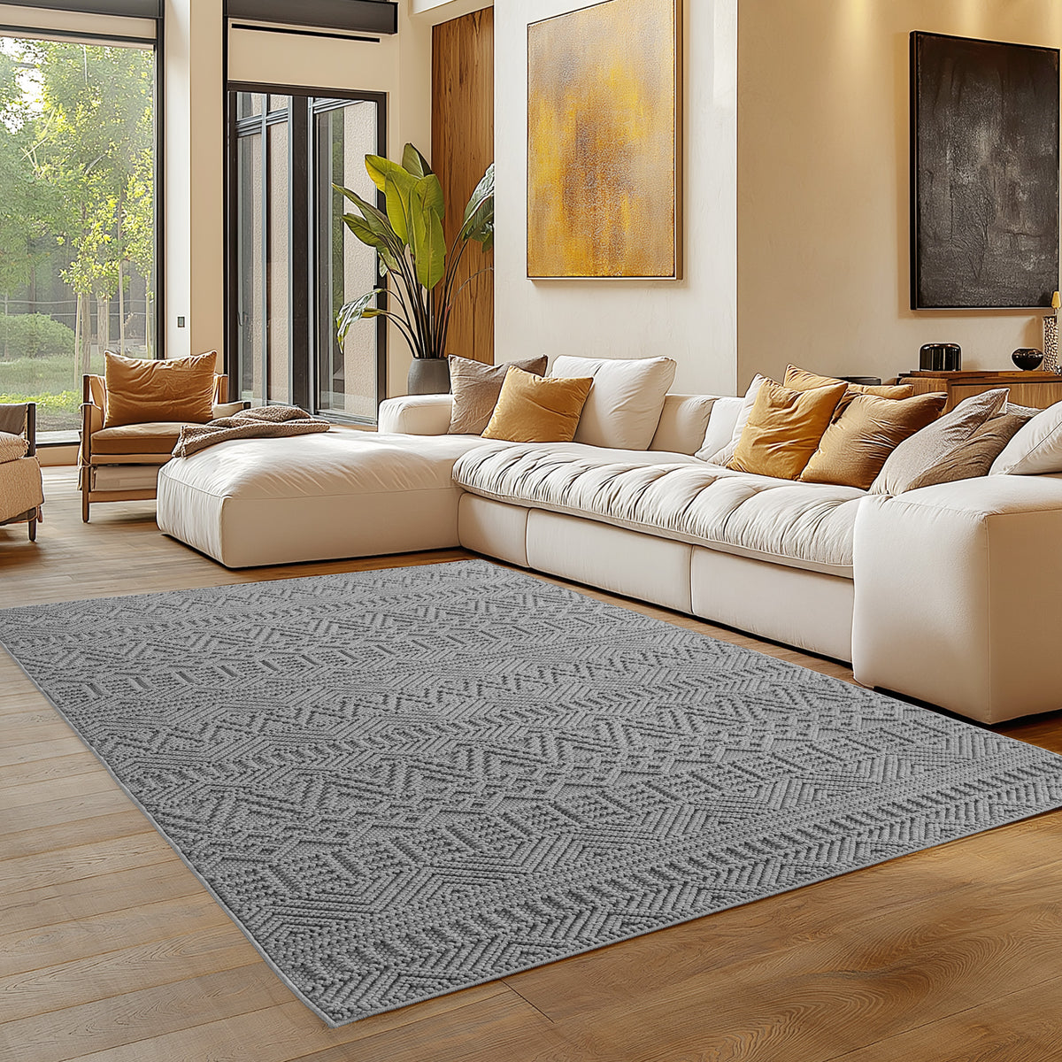 Tapis bouclé uni Carpettex, style scandinave, facile d'entretien, pour salon/salle à manger