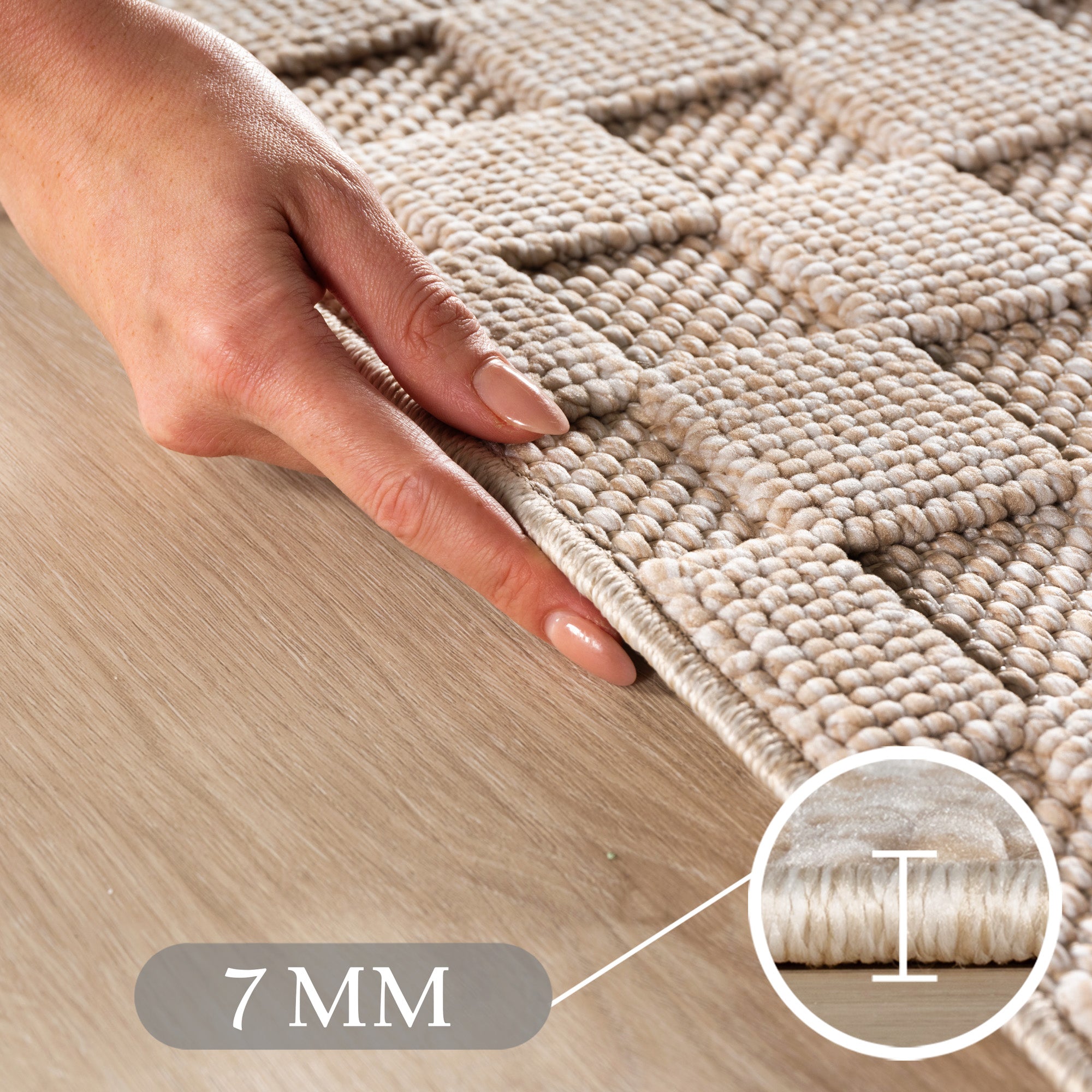 Carpettex Teppich Einfarbig Bouclé Karo Stil Pflegeleicht Wohnzimmer Esszimmer