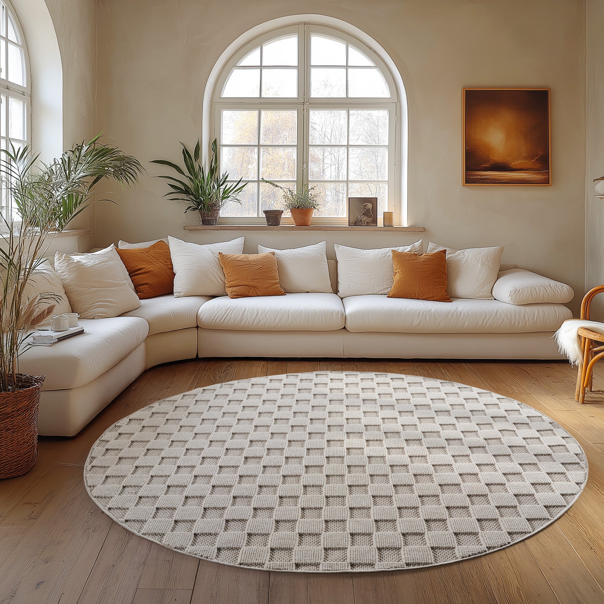 Carpettex Teppich Einfarbig Bouclé Karo Stil Pflegeleicht Wohnzimmer Esszimmer