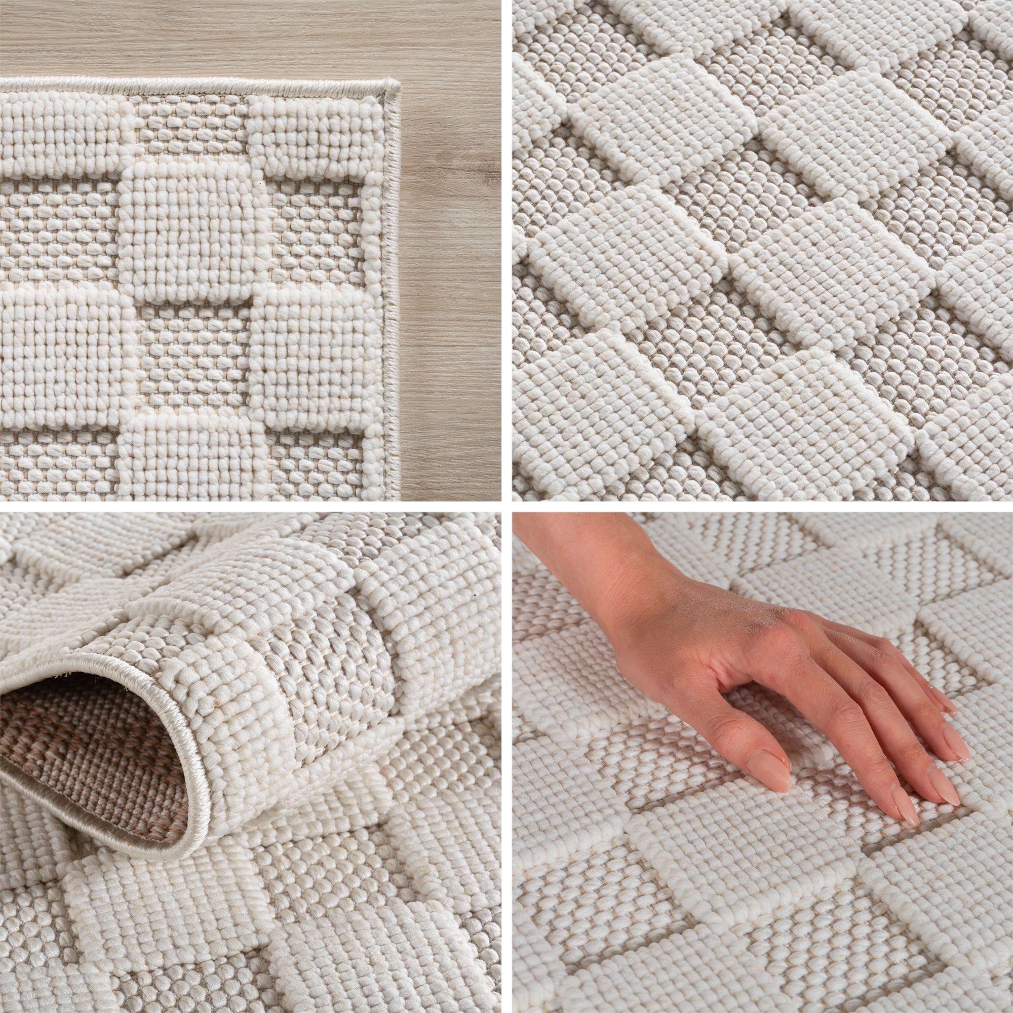 Carpettex Teppich Einfarbig Bouclé Karo Stil Pflegeleicht Wohnzimmer Esszimmer