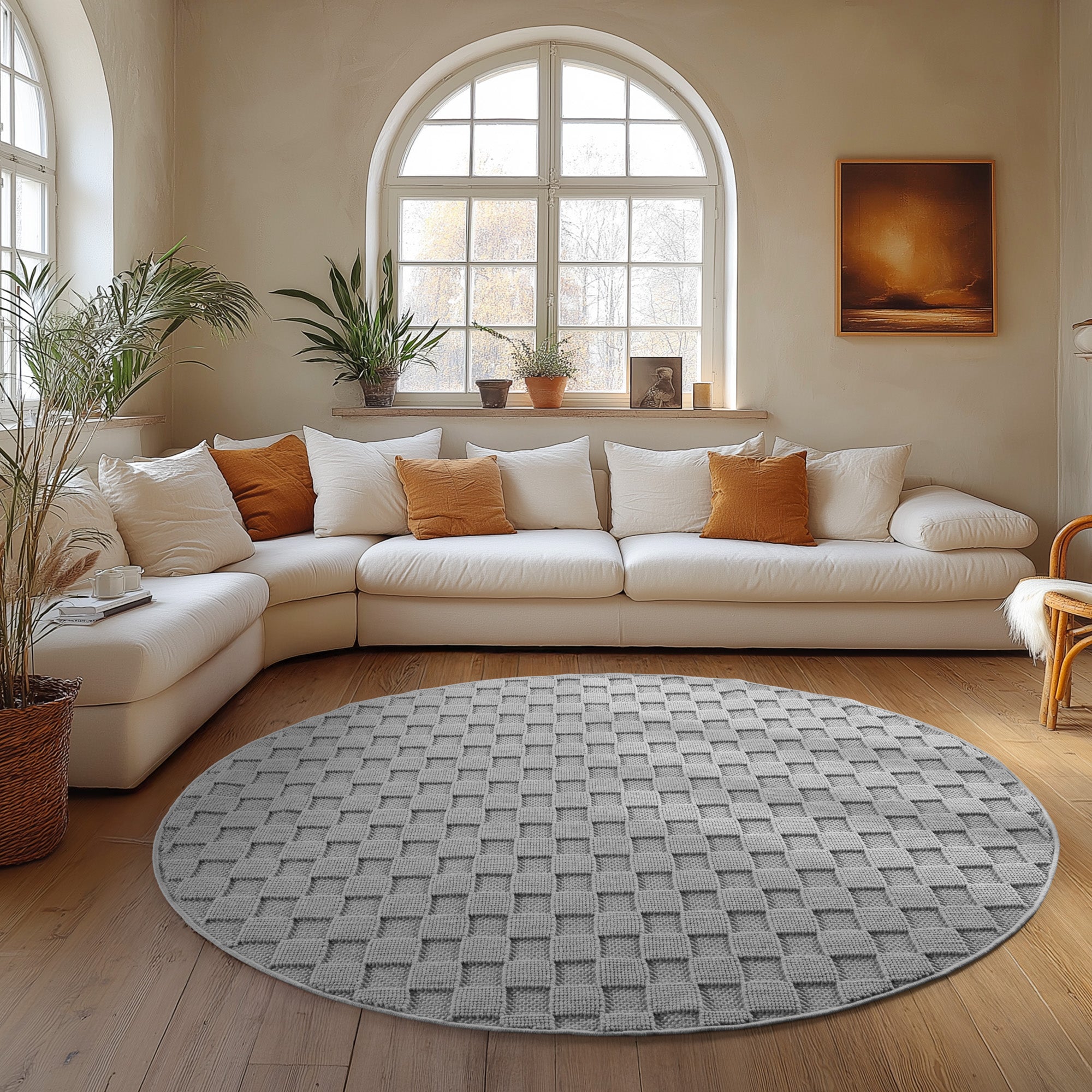 Carpettex Teppich Einfarbig Bouclé Karo Stil Pflegeleicht Wohnzimmer Esszimmer