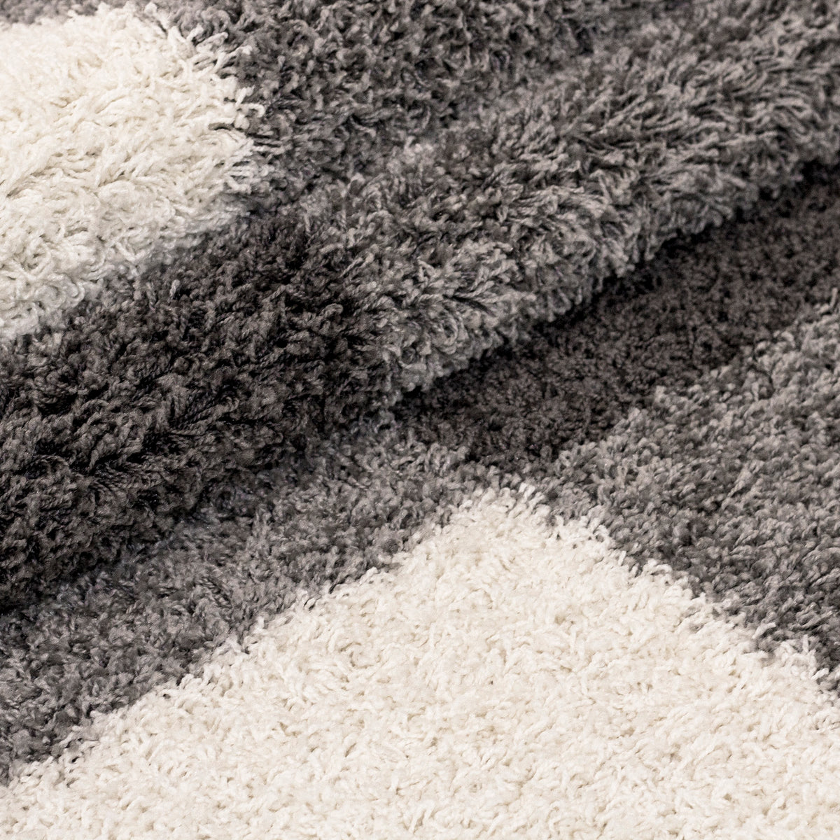 Bettumrandung Hochflor Shaggy Teppich Läuferset 3 teilig Kariert Hellgrau Weiß