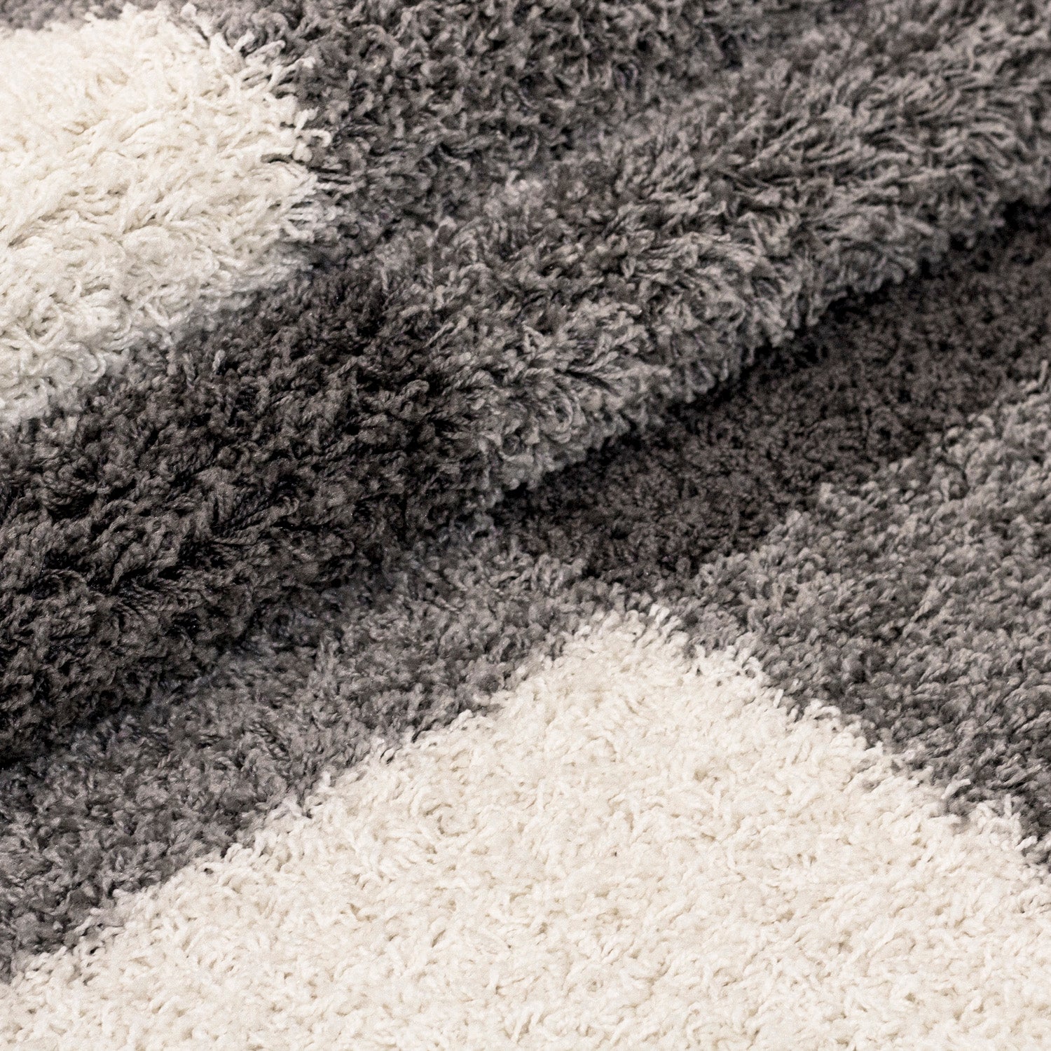Designer Shaggy Teppich Modern Kariert Design Hochflor Teppich Wohnzimmer