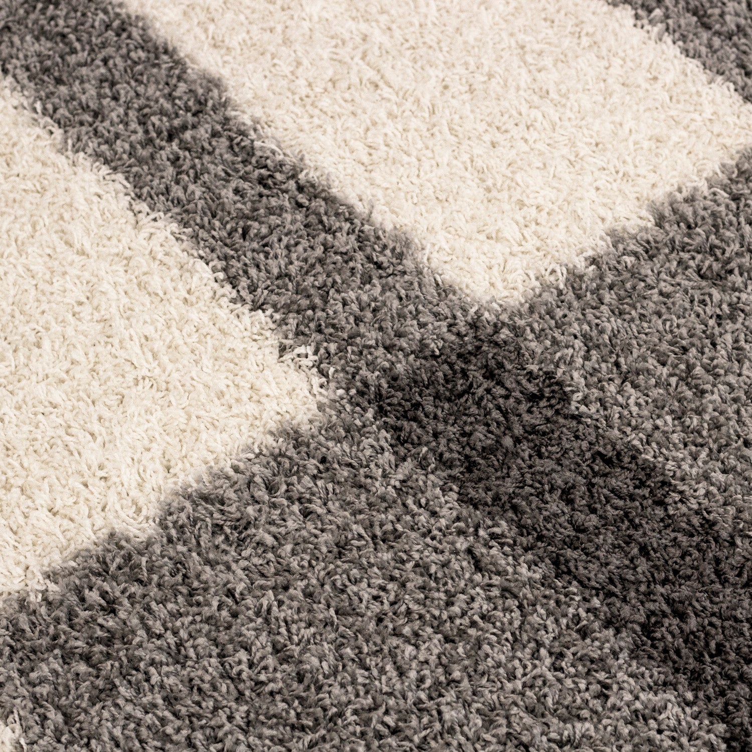Designer Shaggy Teppich Modern Kariert Design Hochflor Teppich Wohnzimmer