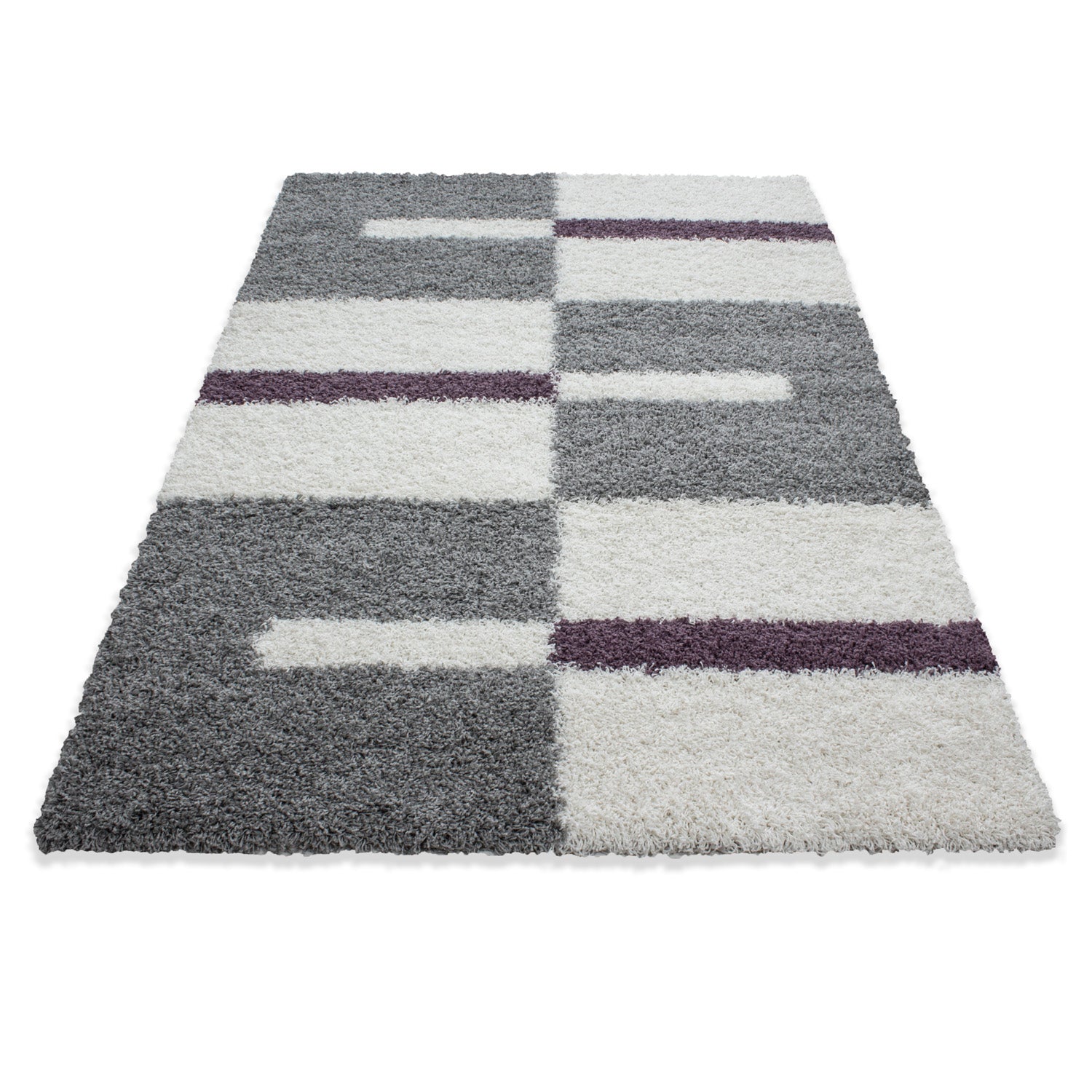 Designer Shaggy Teppich Modern Kariert Design Hochflor Teppich Wohnzimmer