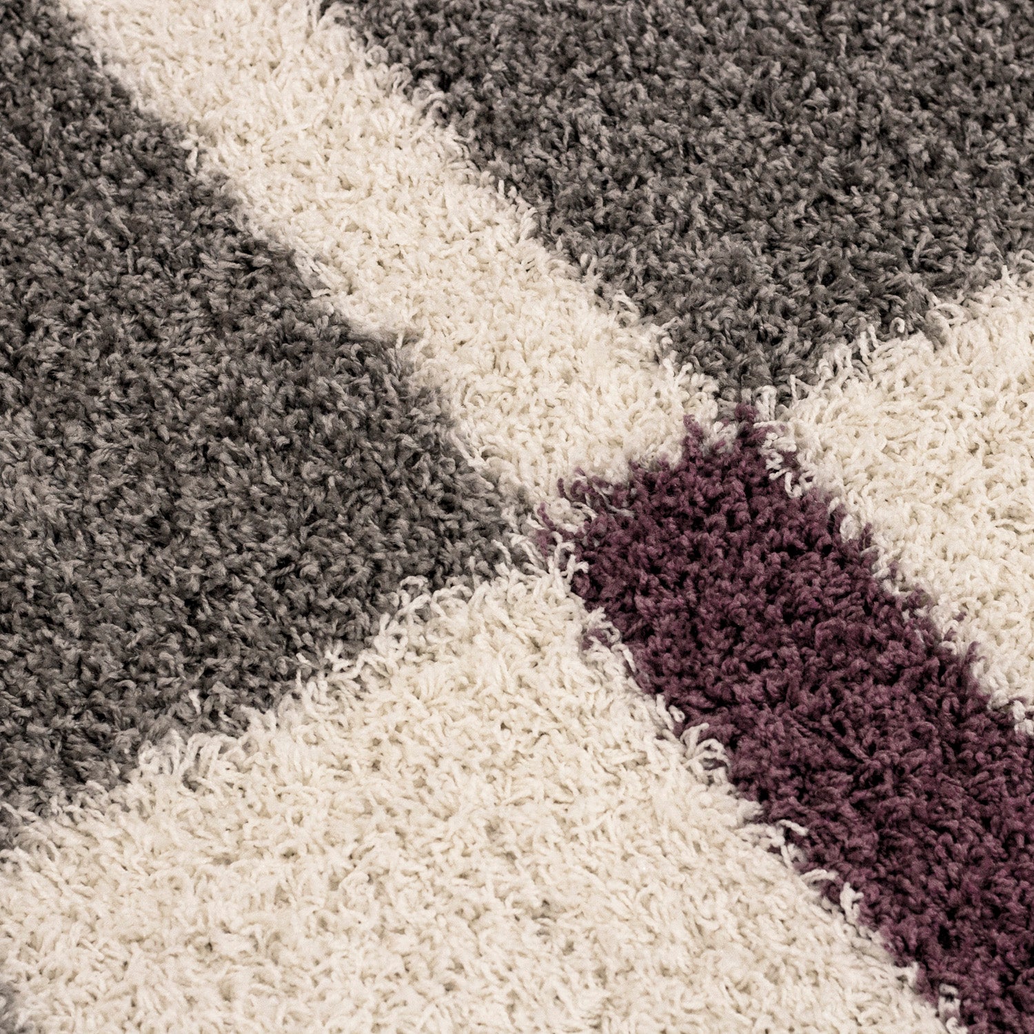 Designer Shaggy Teppich Modern Kariert Design Hochflor Teppich Wohnzimmer