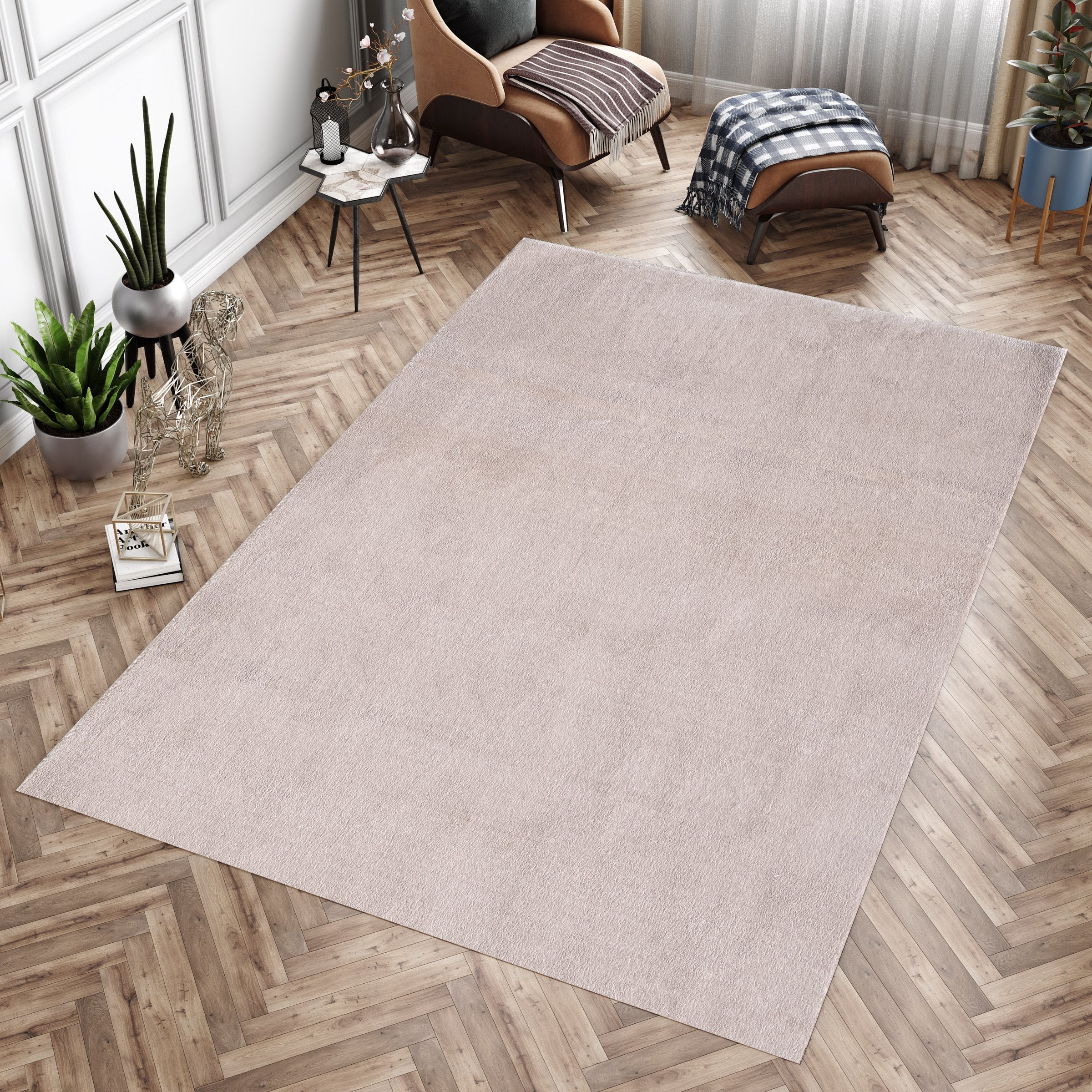 Washable deep pile rug for living room, plain faux fur plush, super soft