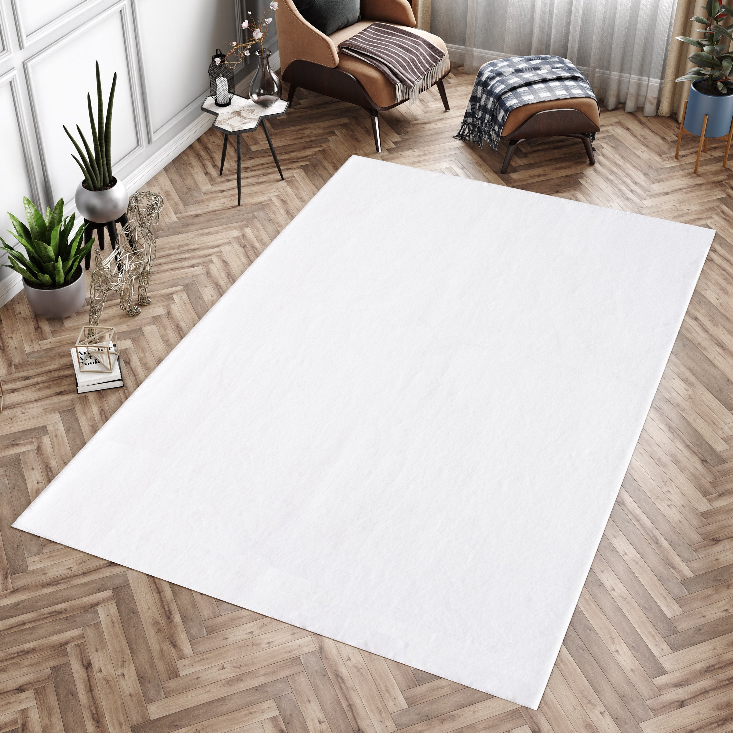 Washable deep pile rug for living room, plain faux fur plush, super soft