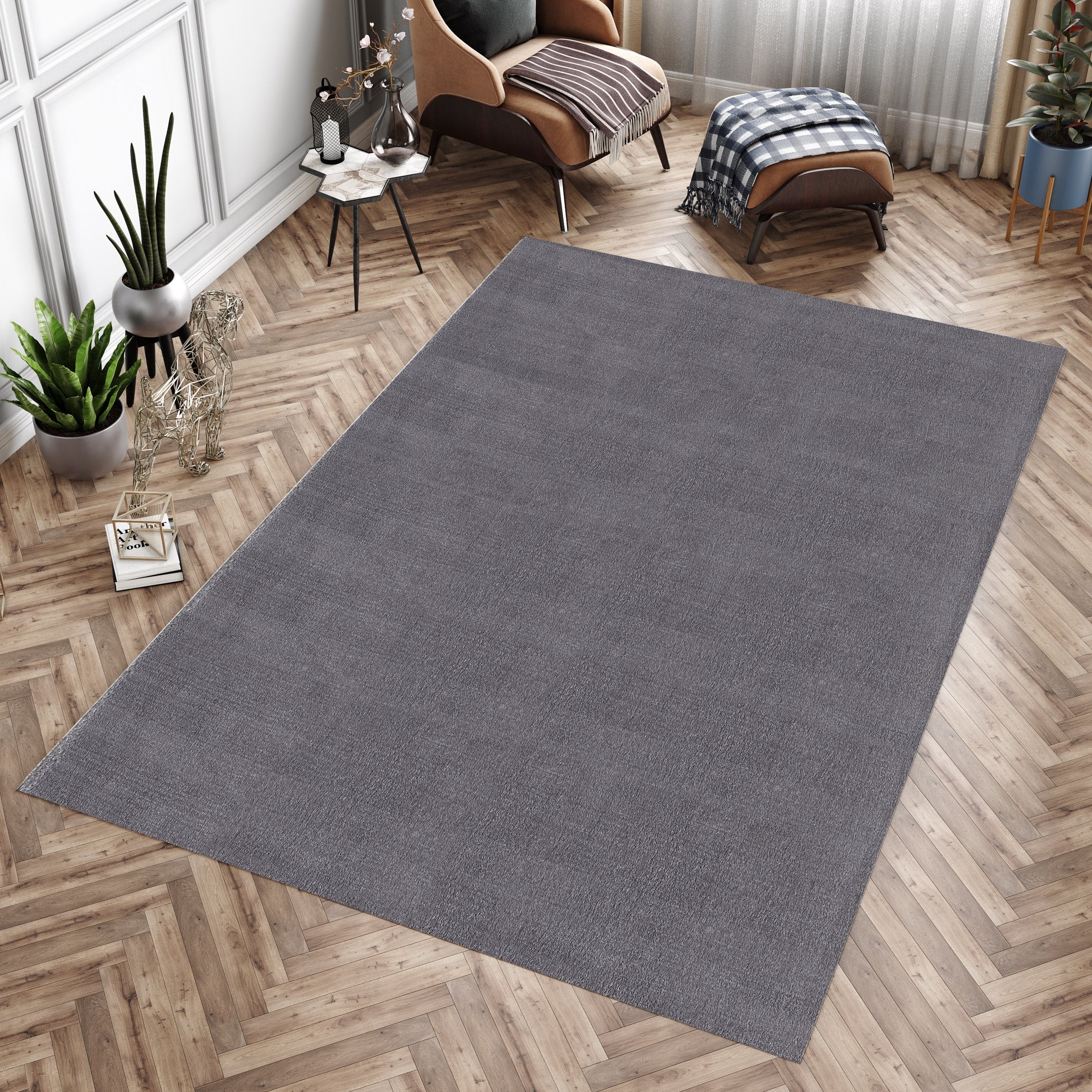 Washable deep pile rug for living room, plain faux fur plush, super soft