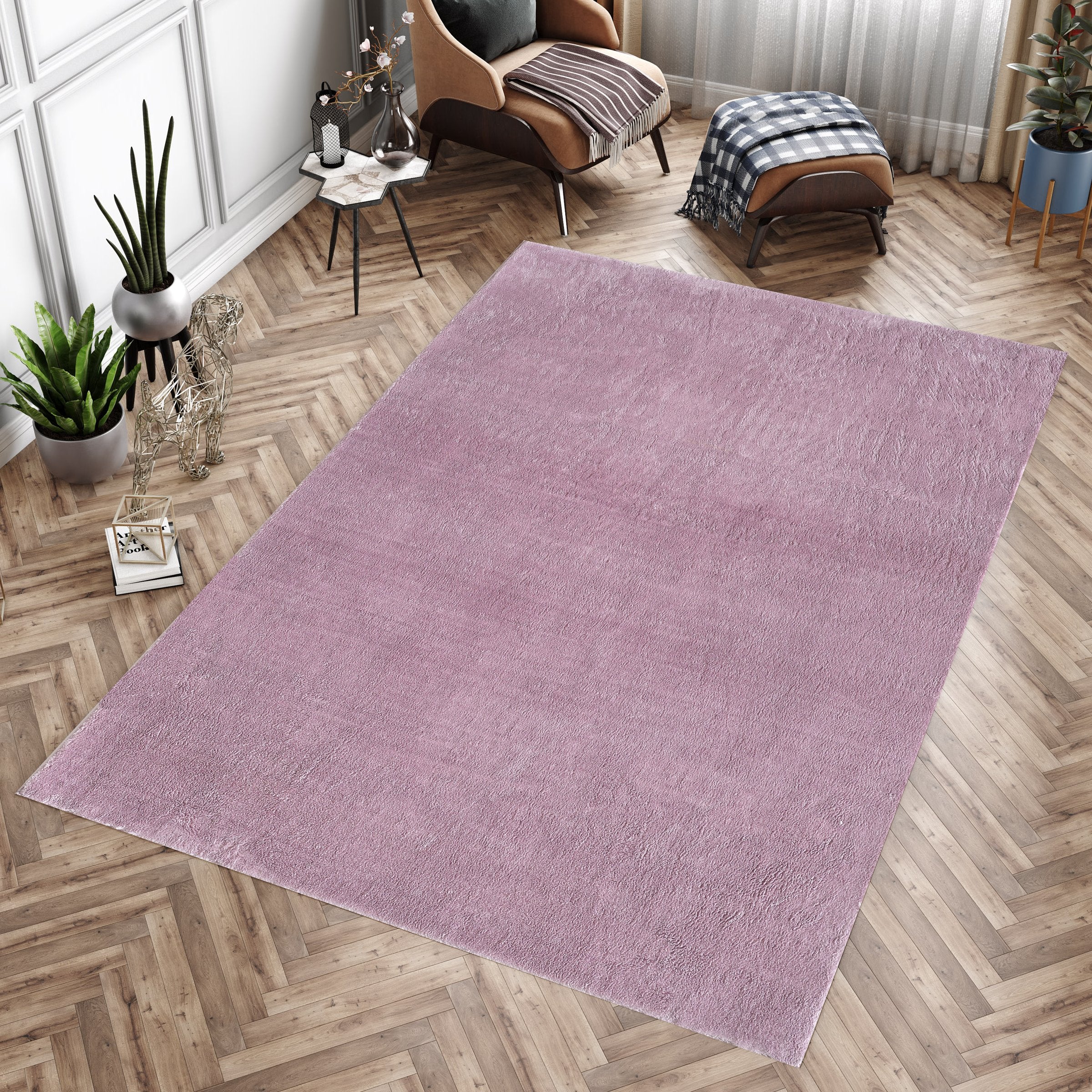 Washable deep pile rug for living room, plain faux fur plush, super soft