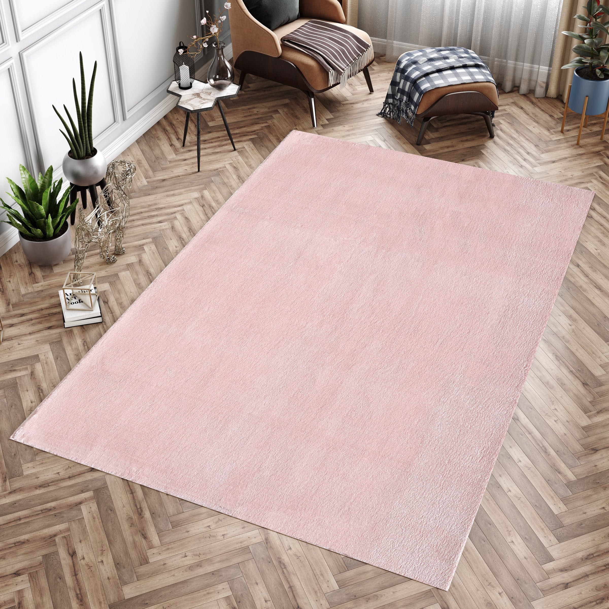 Washable deep pile rug for living room, plain faux fur plush, super soft