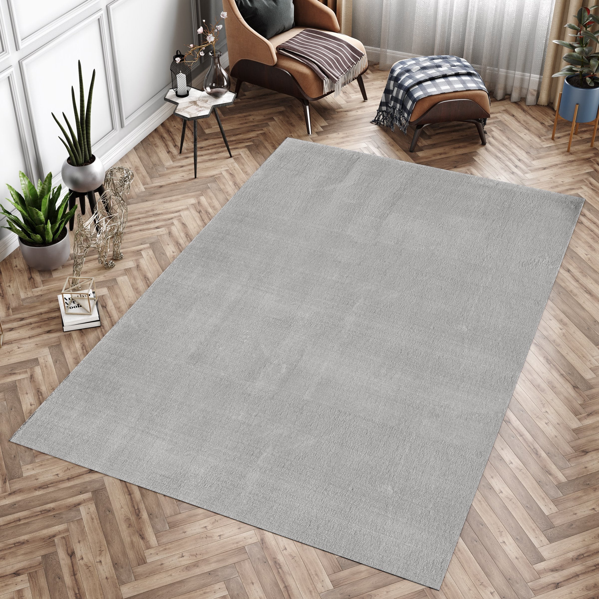 Washable deep pile rug for living room, plain faux fur plush, super soft