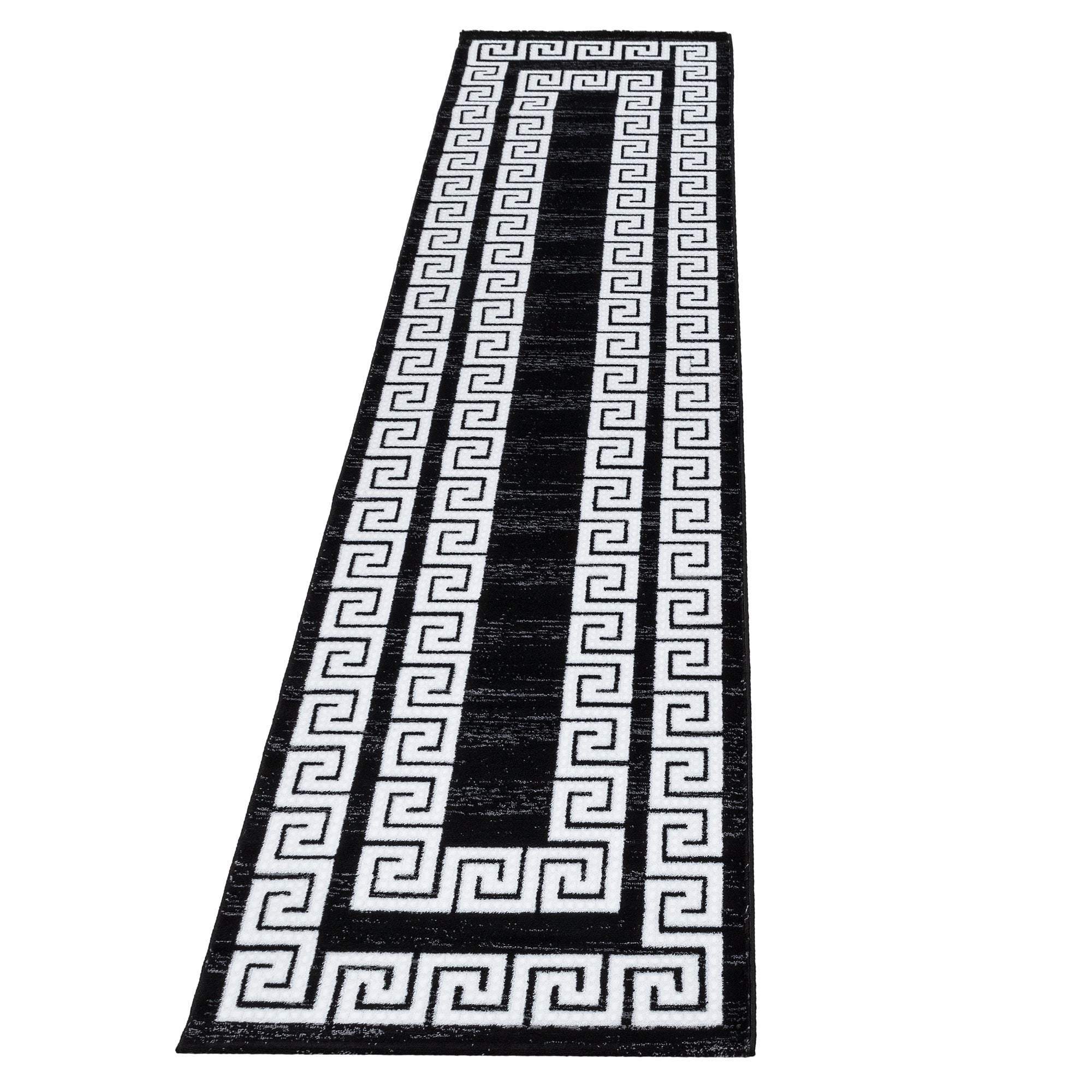 Bettumrandung Teppich Bordüre Mäander Muster 3 teilig Läuferset Schwarz Weiß