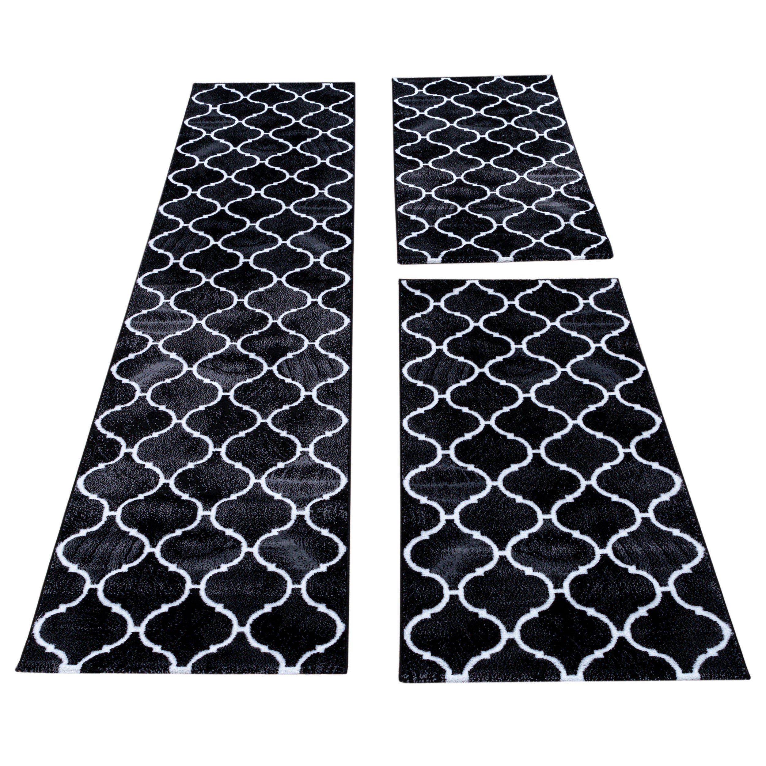 Bed border rug modern Scandinavian style 3-piece runner set black