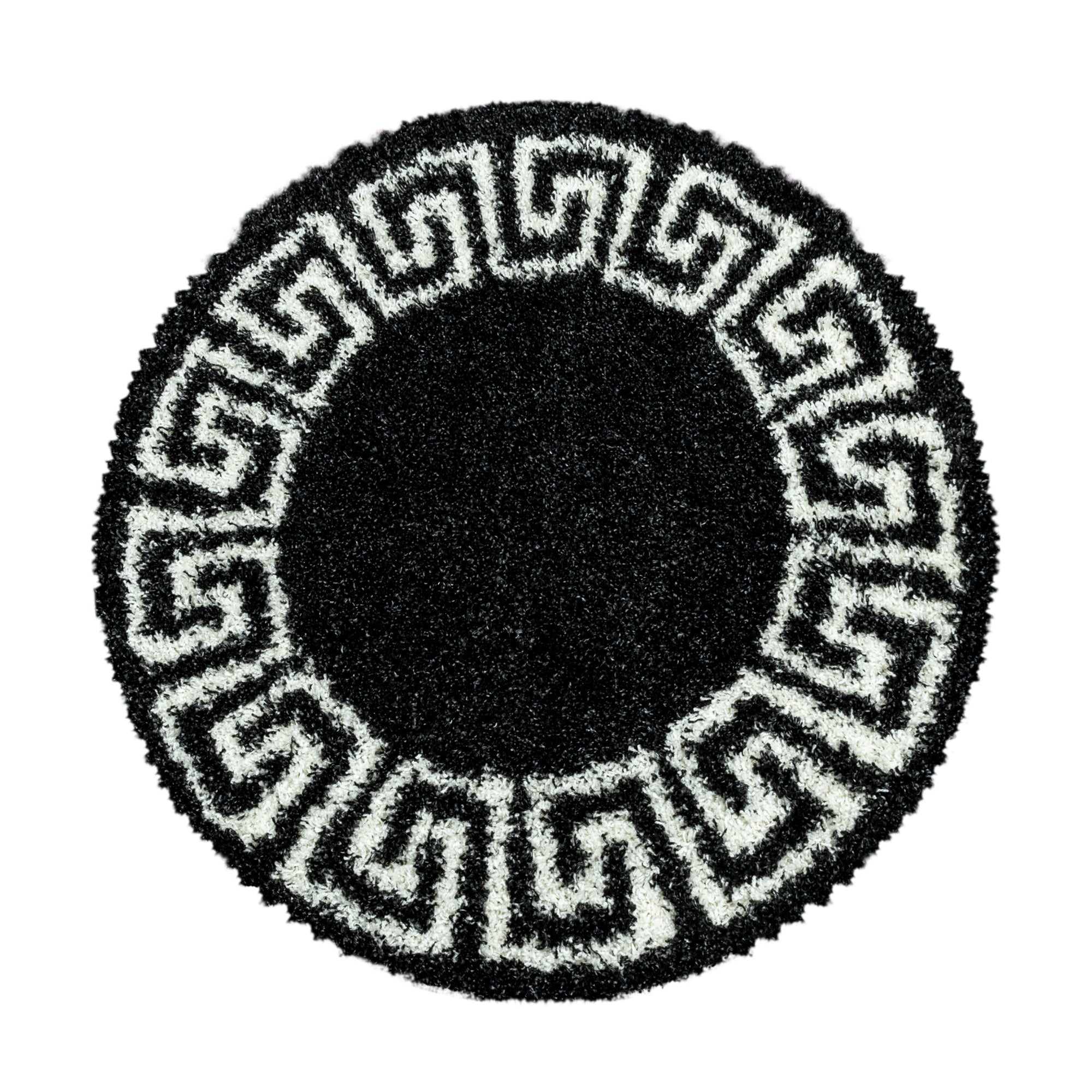 Designer Hochflor Teppich Wohnzimmer Mäander-Design Langflor Shaggy Teppich