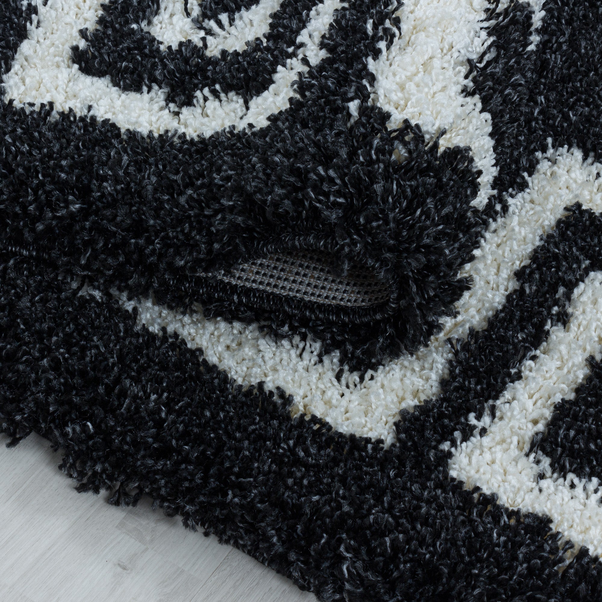 Designer Hochflor Teppich Wohnzimmer Mäander-Design Langflor Shaggy Teppich