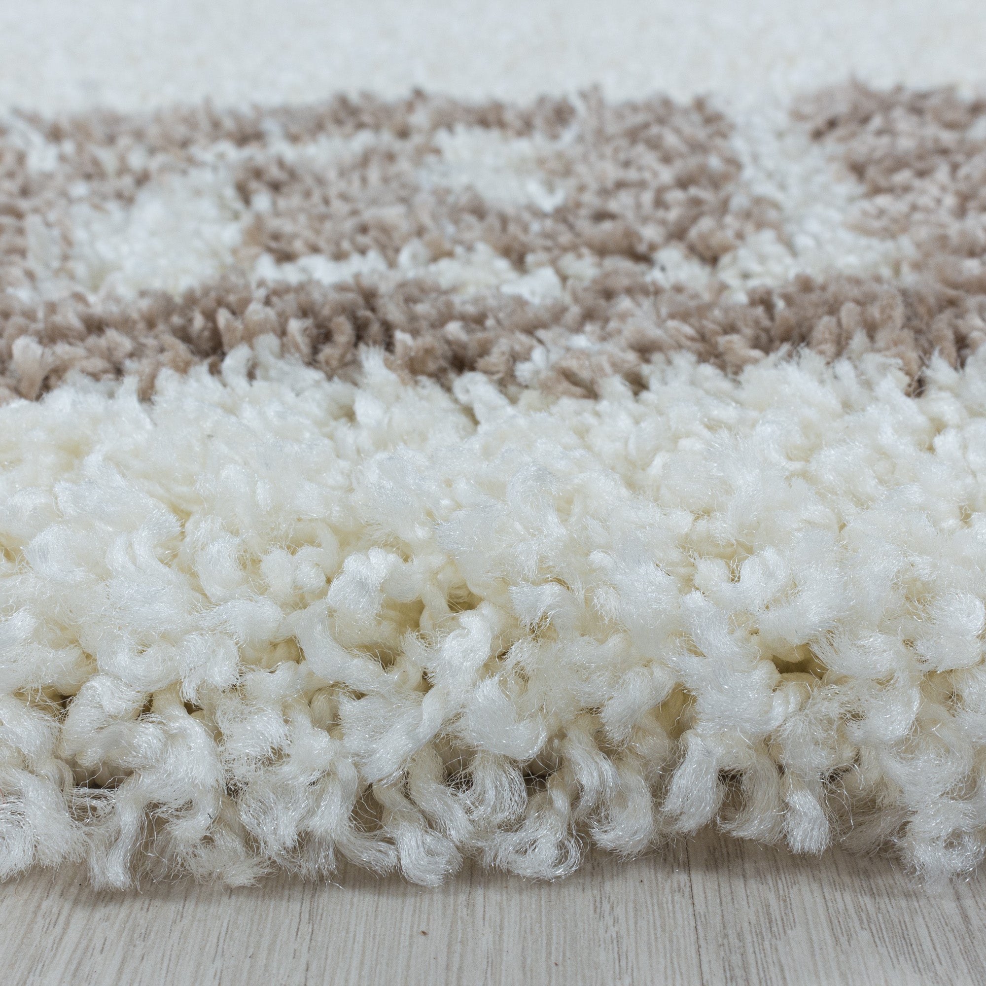 Runder Hochflor Teppich Wohnzimmer Mäander-Design Langflor Modern Shaggy Teppich