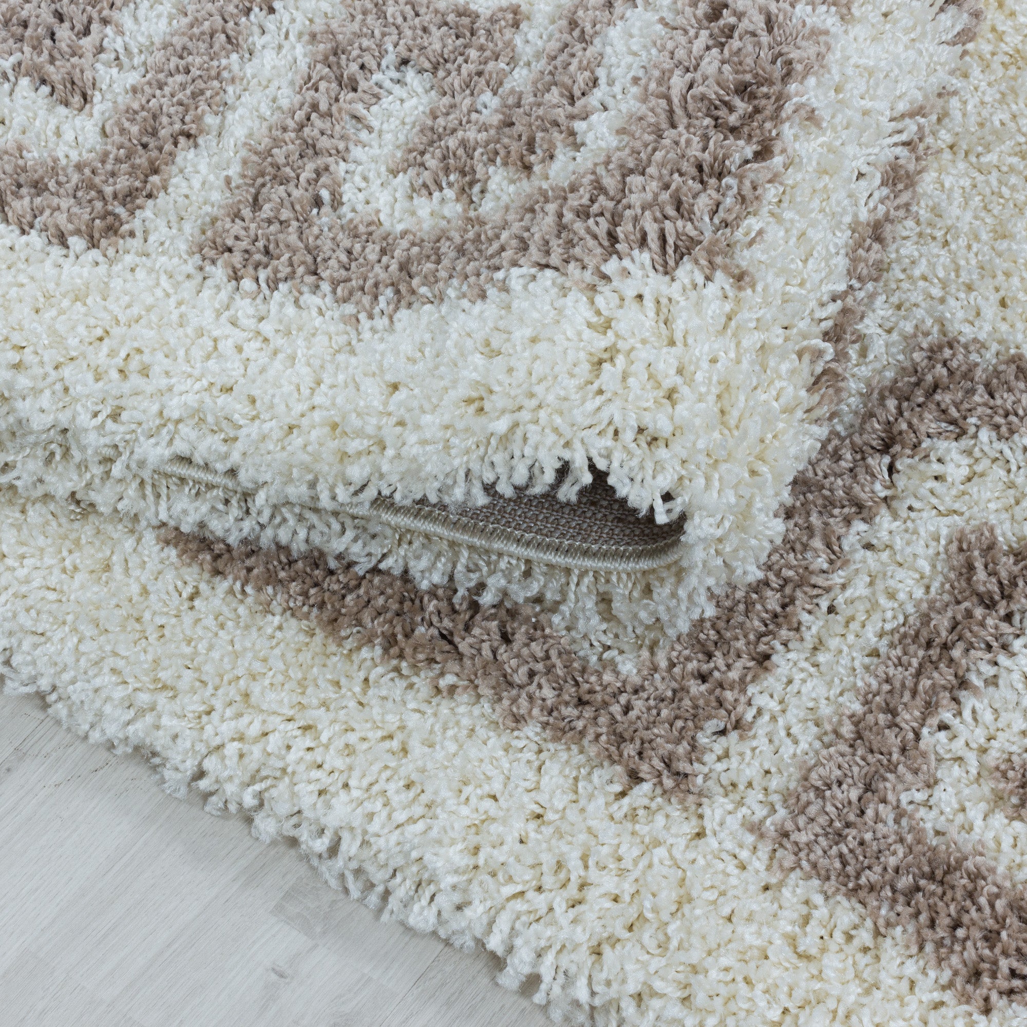 Runder Hochflor Teppich Wohnzimmer Mäander-Design Langflor Modern Shaggy Teppich