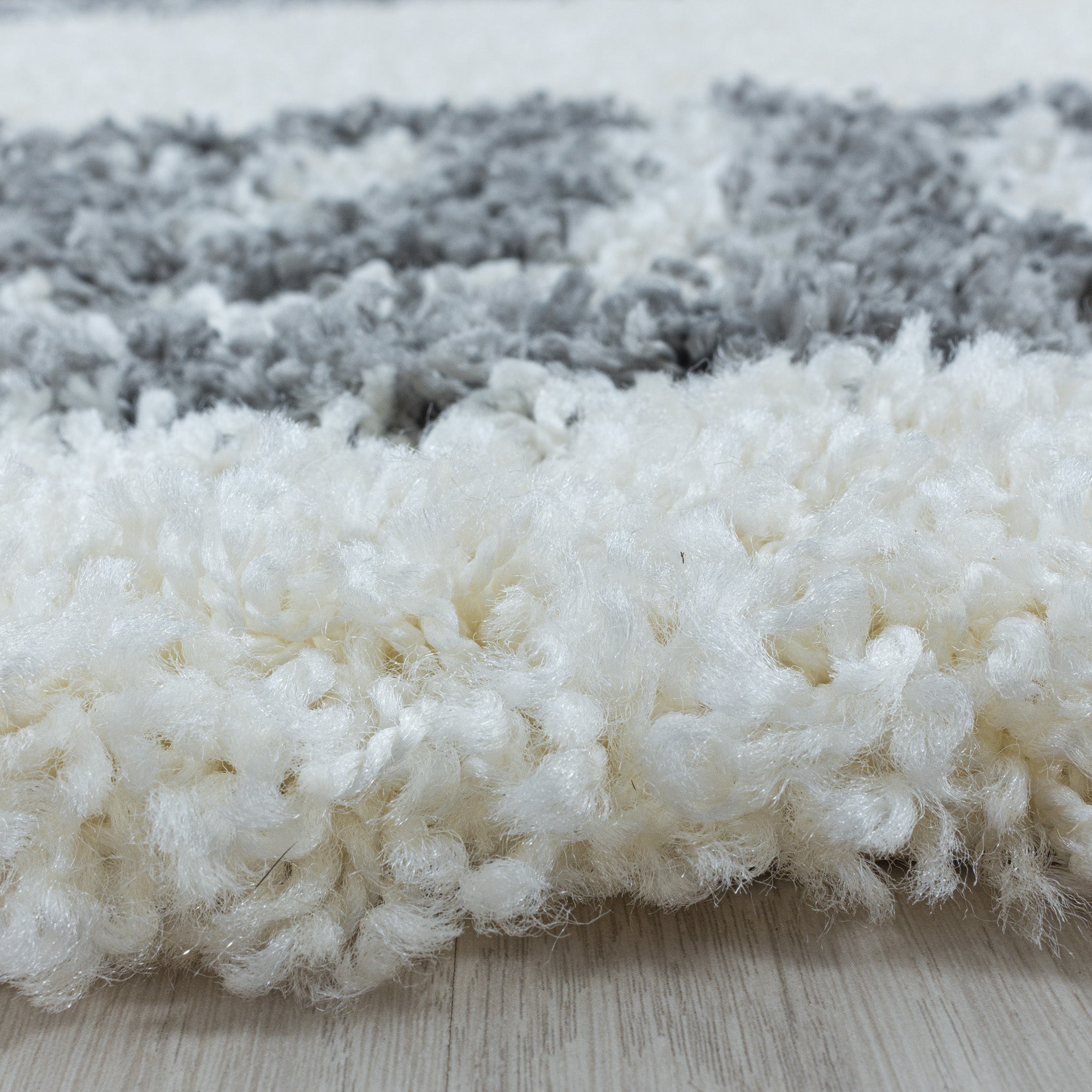 Runder Hochflor Teppich Wohnzimmer Mäander-Design Langflor Modern Shaggy Teppich