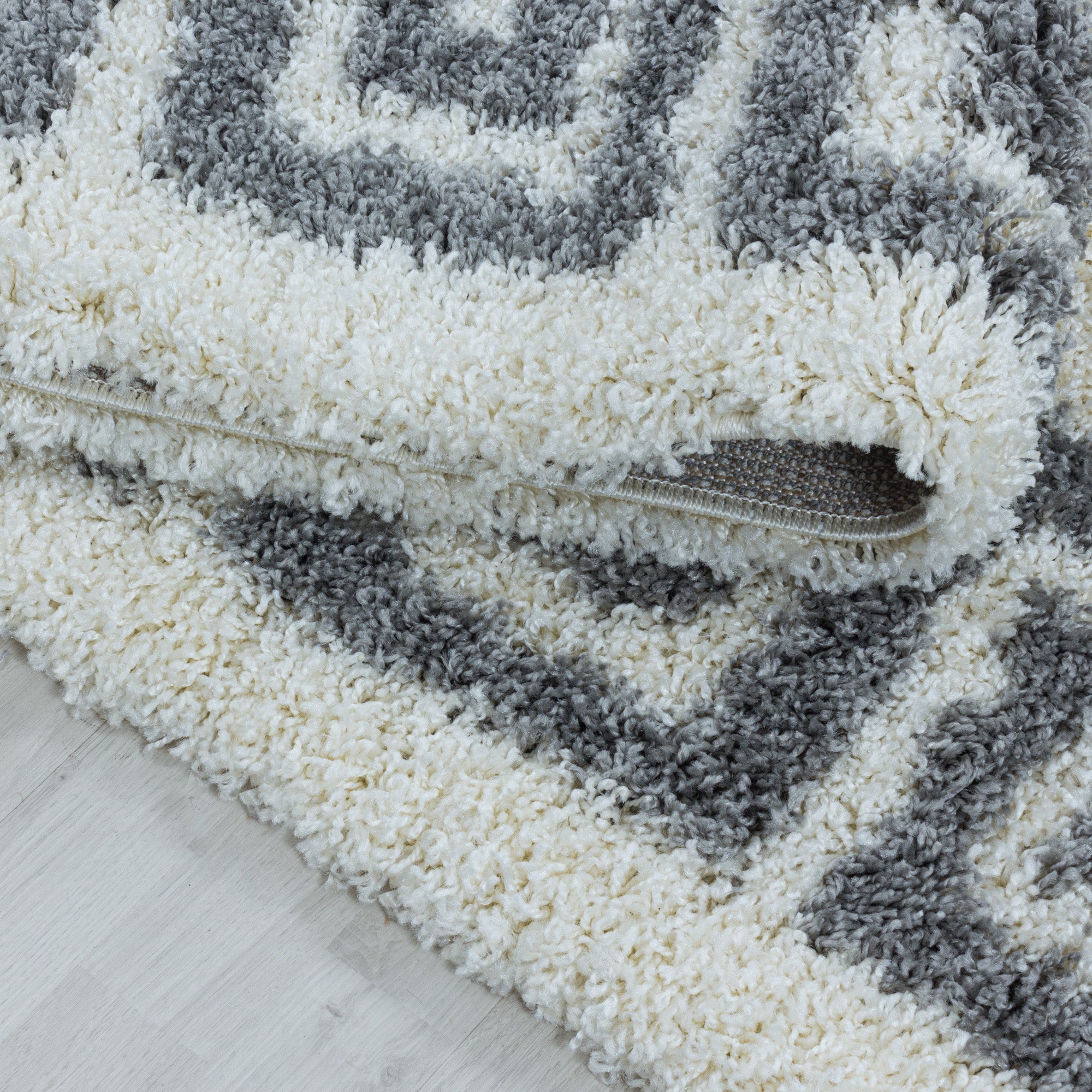 Runder Hochflor Teppich Wohnzimmer Mäander-Design Langflor Modern Shaggy Teppich