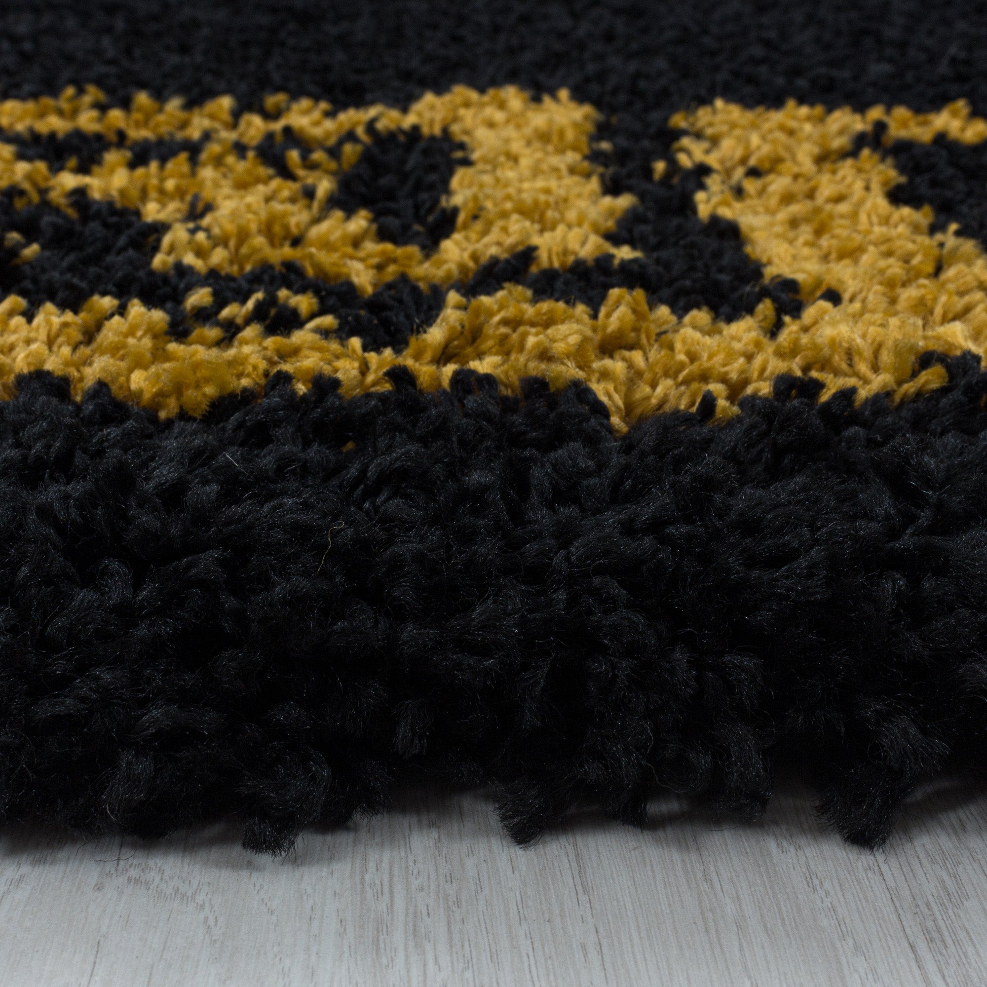 Runder Hochflor Teppich Wohnzimmer Mäander-Design Langflor Modern Shaggy Teppich