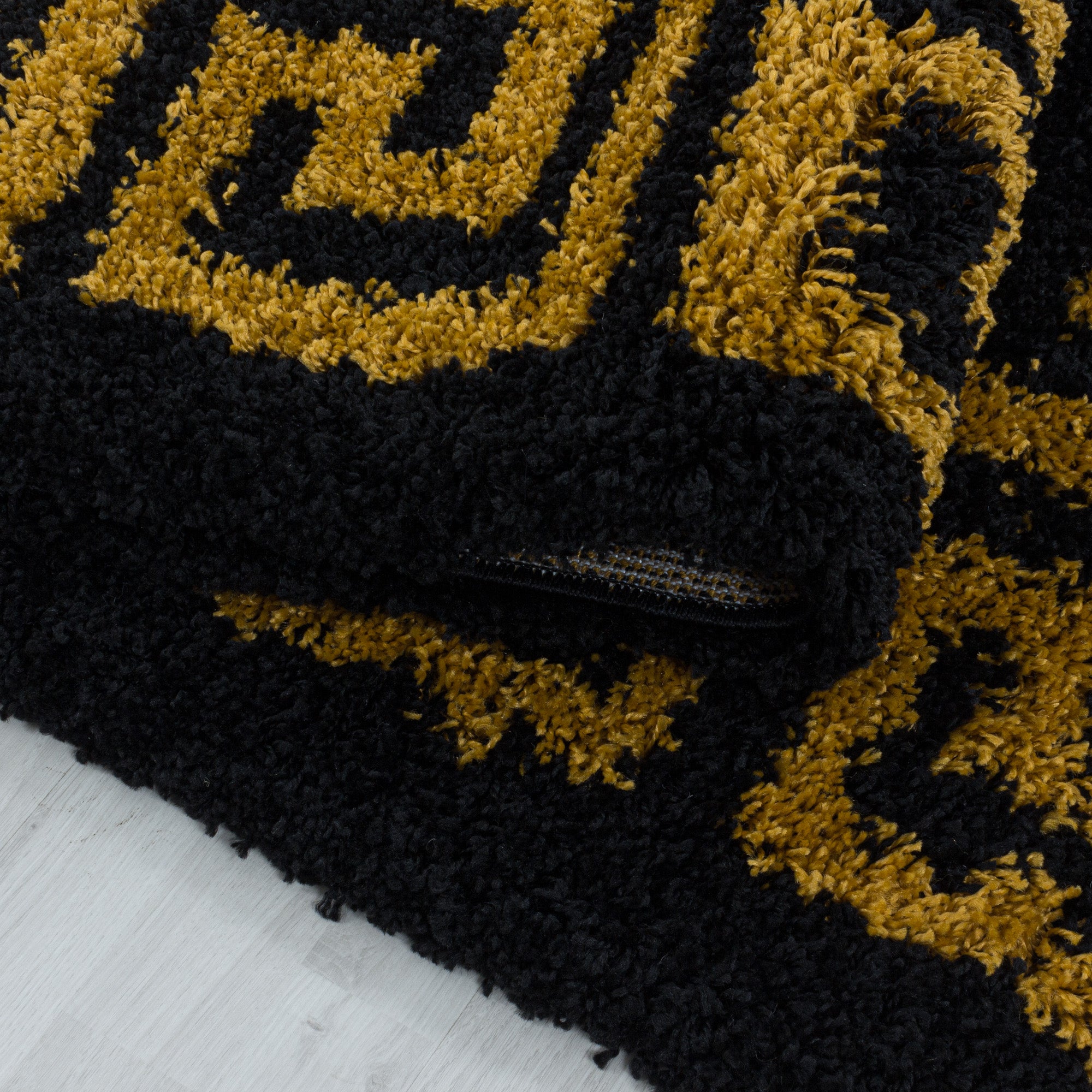 Runder Hochflor Teppich Wohnzimmer Mäander-Design Langflor Modern Shaggy Teppich