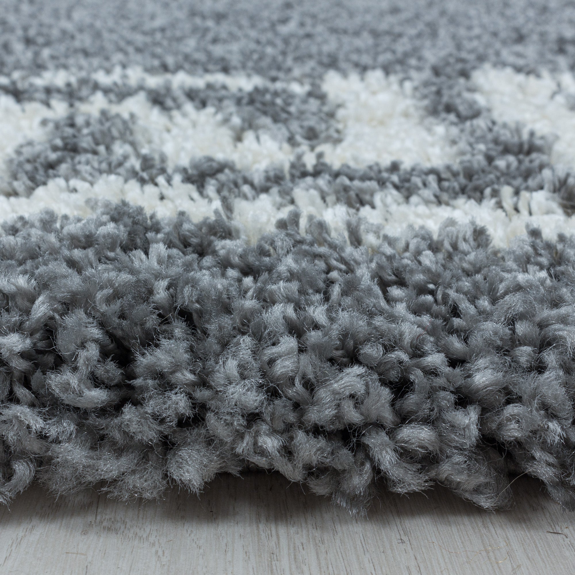 Runder Hochflor Teppich Wohnzimmer Mäander-Design Langflor Modern Shaggy Teppich