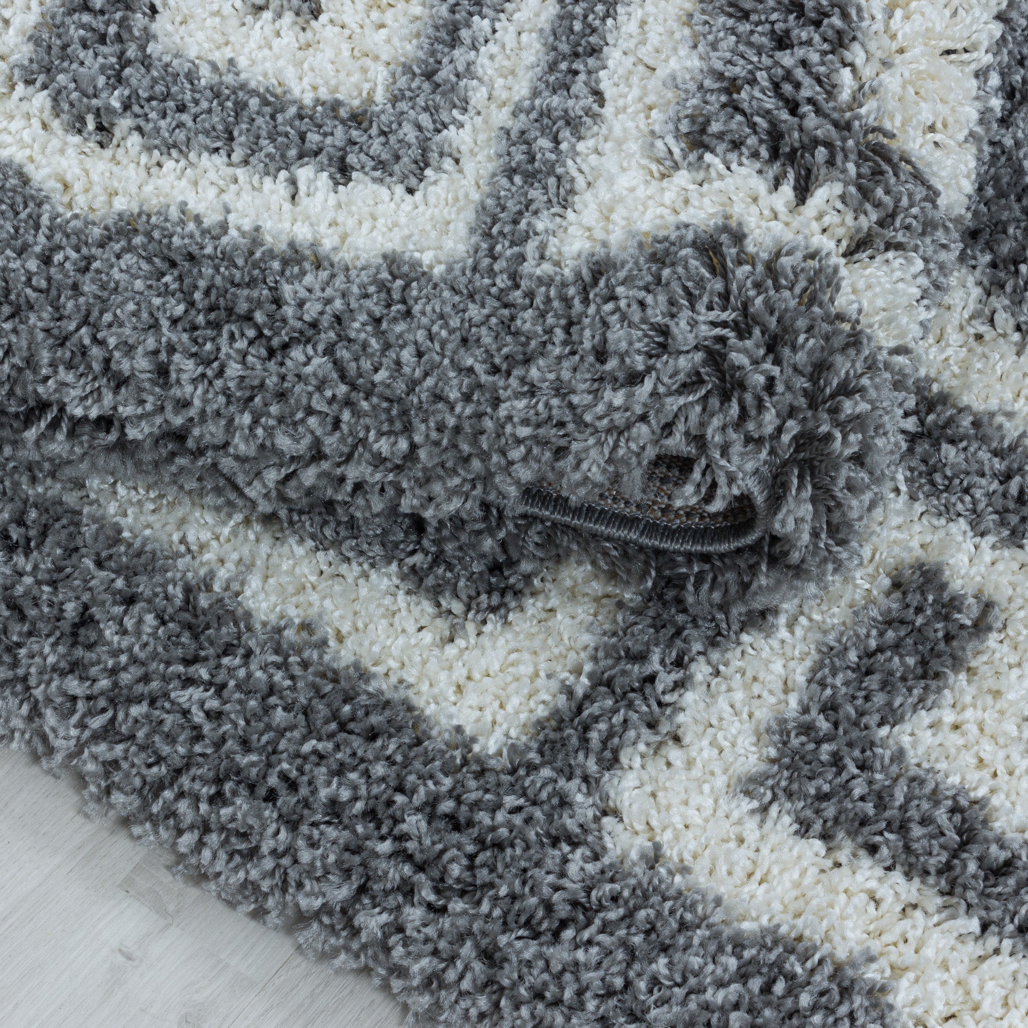Runder Hochflor Teppich Wohnzimmer Mäander-Design Langflor Modern Shaggy Teppich