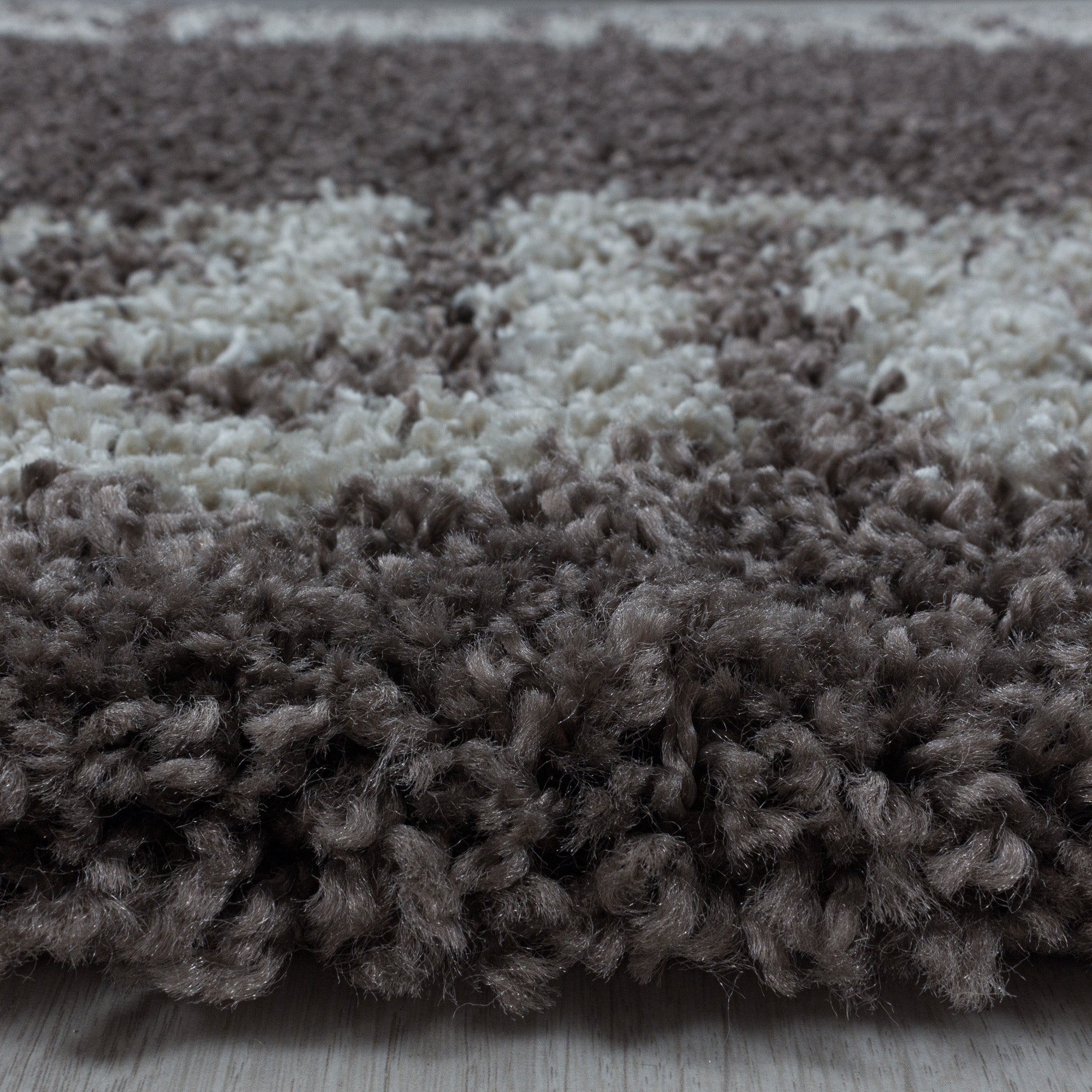 Runder Hochflor Teppich Wohnzimmer Mäander-Design Langflor Modern Shaggy Teppich