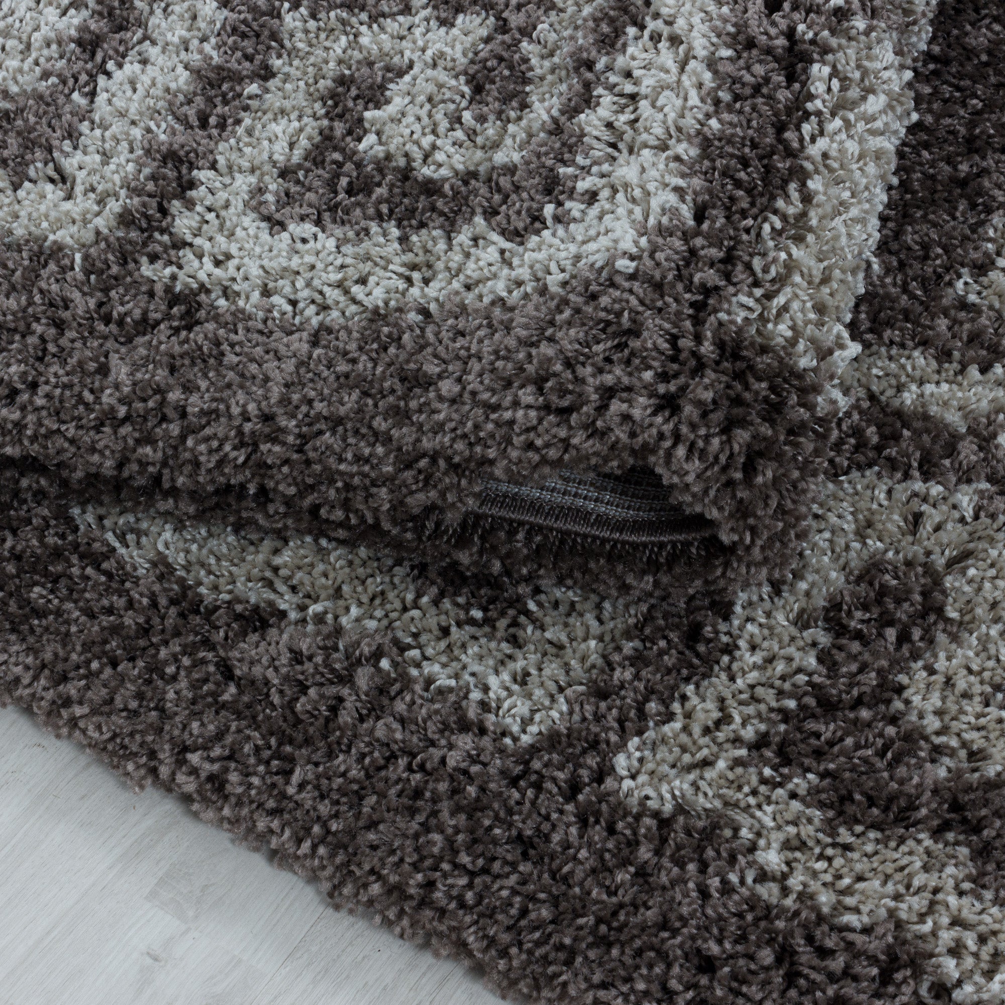 Runder Hochflor Teppich Wohnzimmer Mäander-Design Langflor Modern Shaggy Teppich