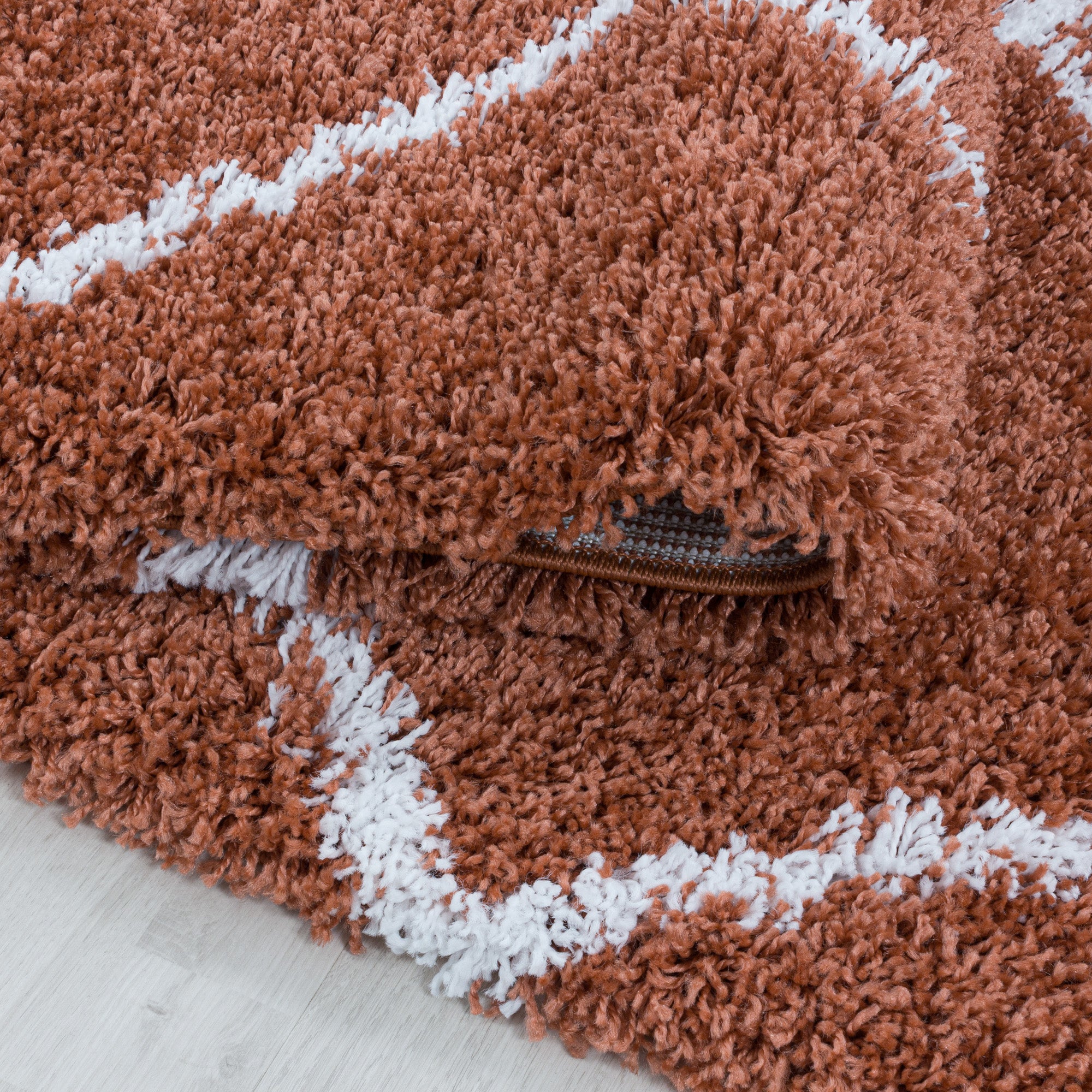 Runder Hochflor Teppich Skandinavische Rauten Design Shaggy Teppich Wohnzimmer