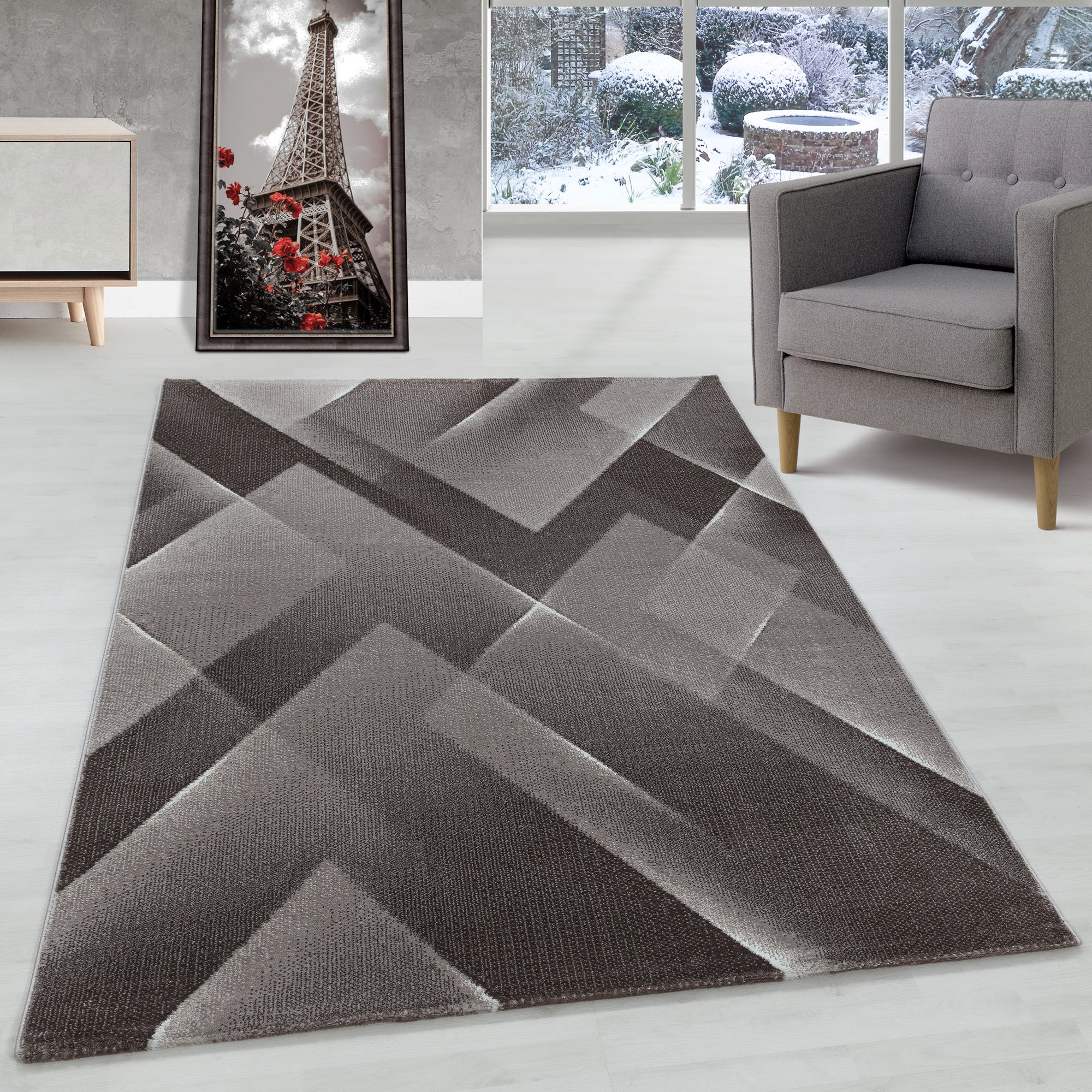 Tapis moderne à poils courts, tapis au design abstrait, tapis de style moderne, salon