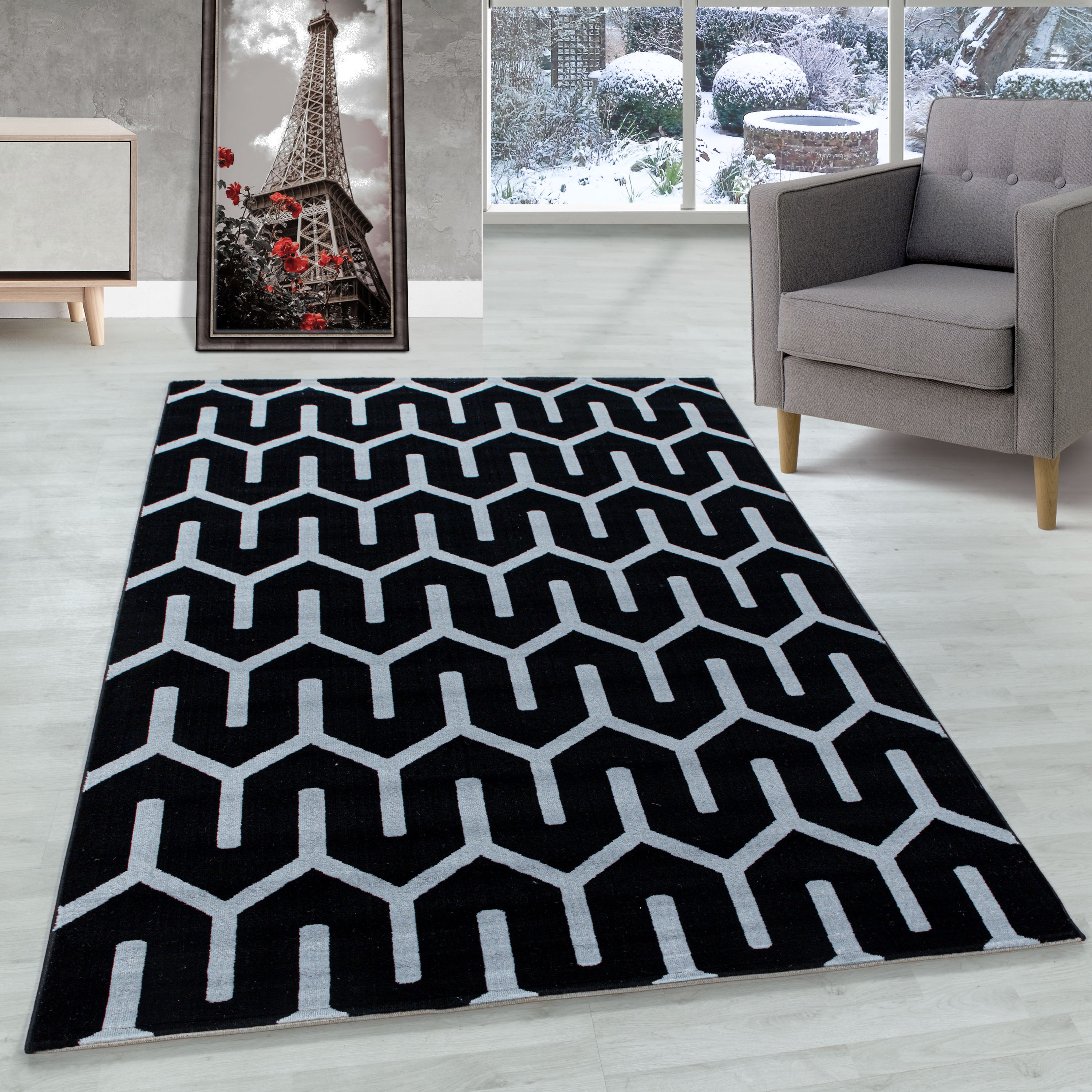 Tapis moderne à poils courts, Design géométrique, tapis moderne pour salon