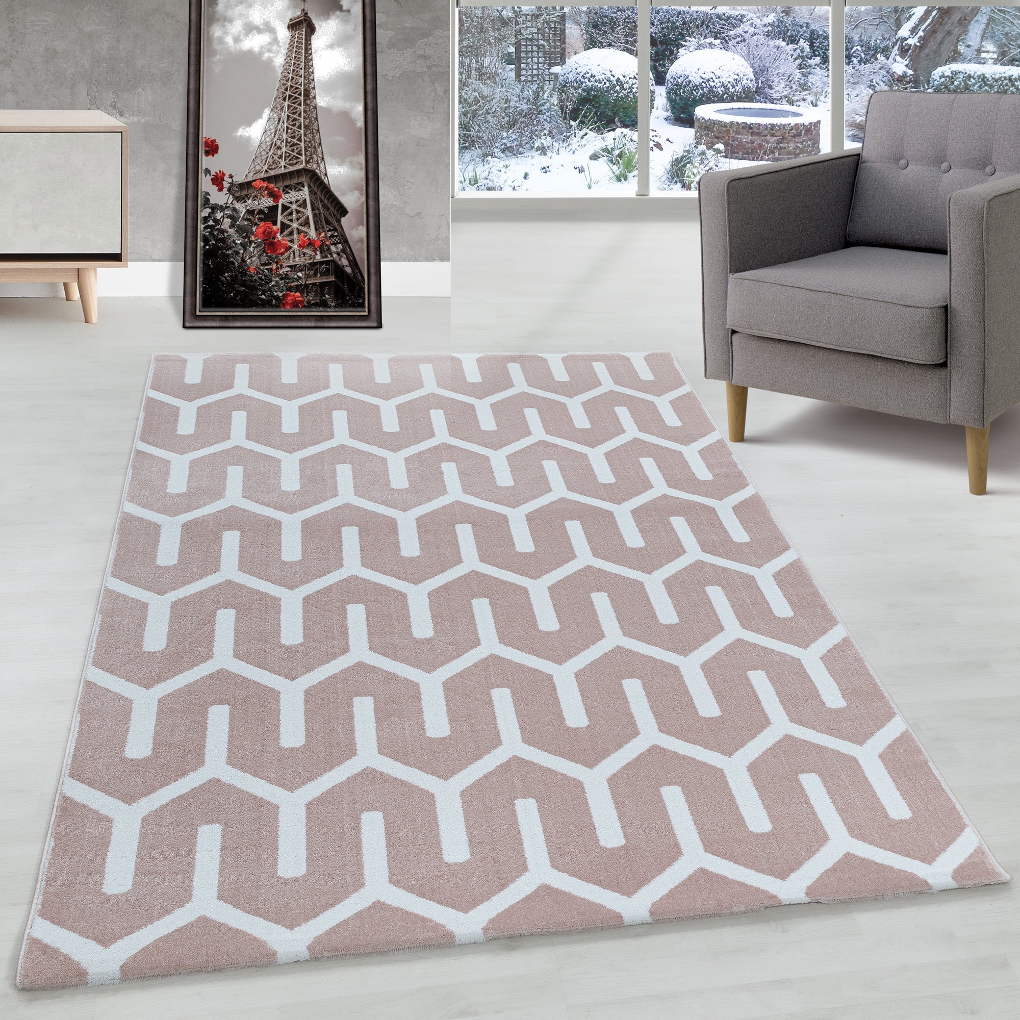 Tapis moderne à poils courts, Design géométrique, tapis moderne pour salon