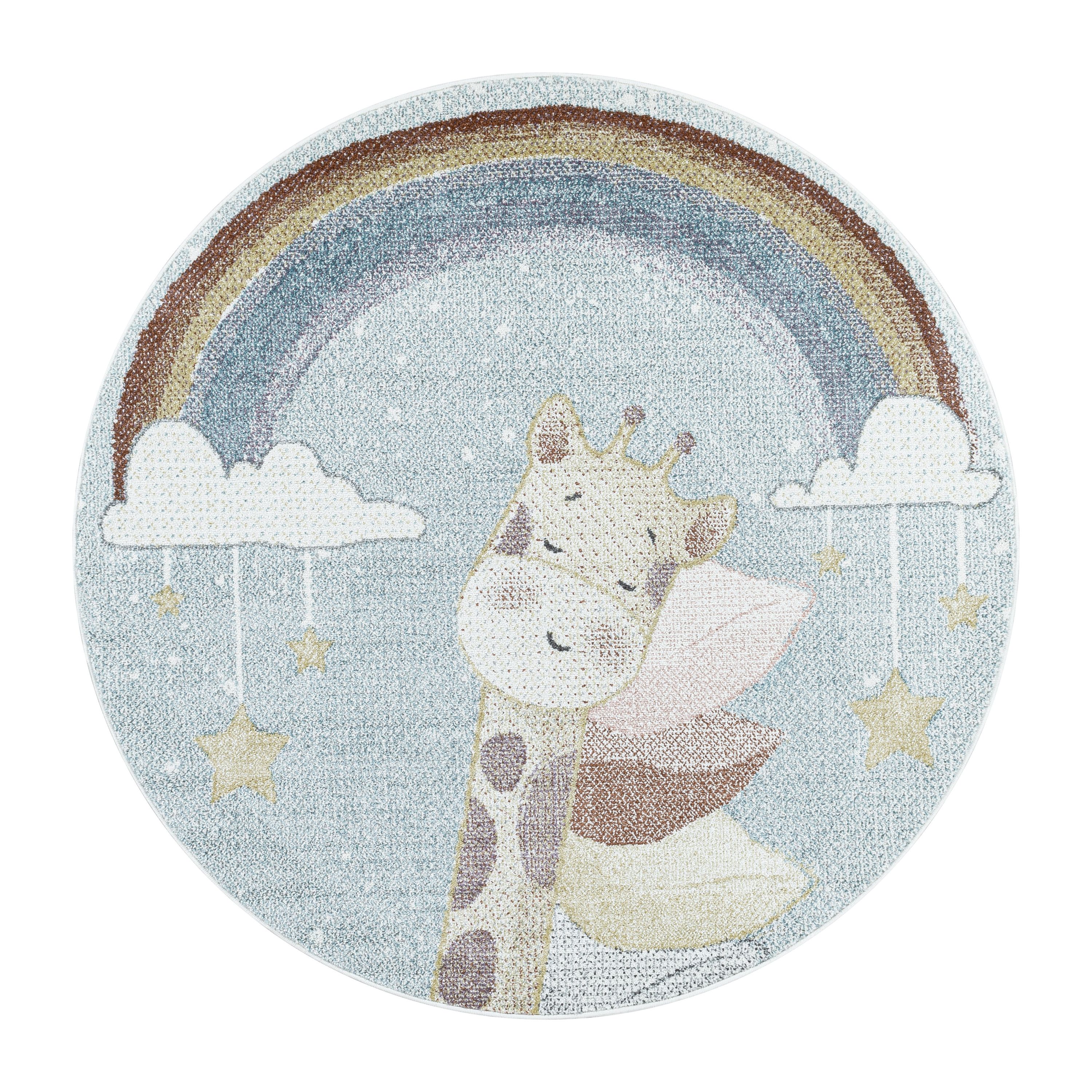 Kinderteppich Giraffe-Design Blau Pflegeleicht Teppich Kinderzimmer