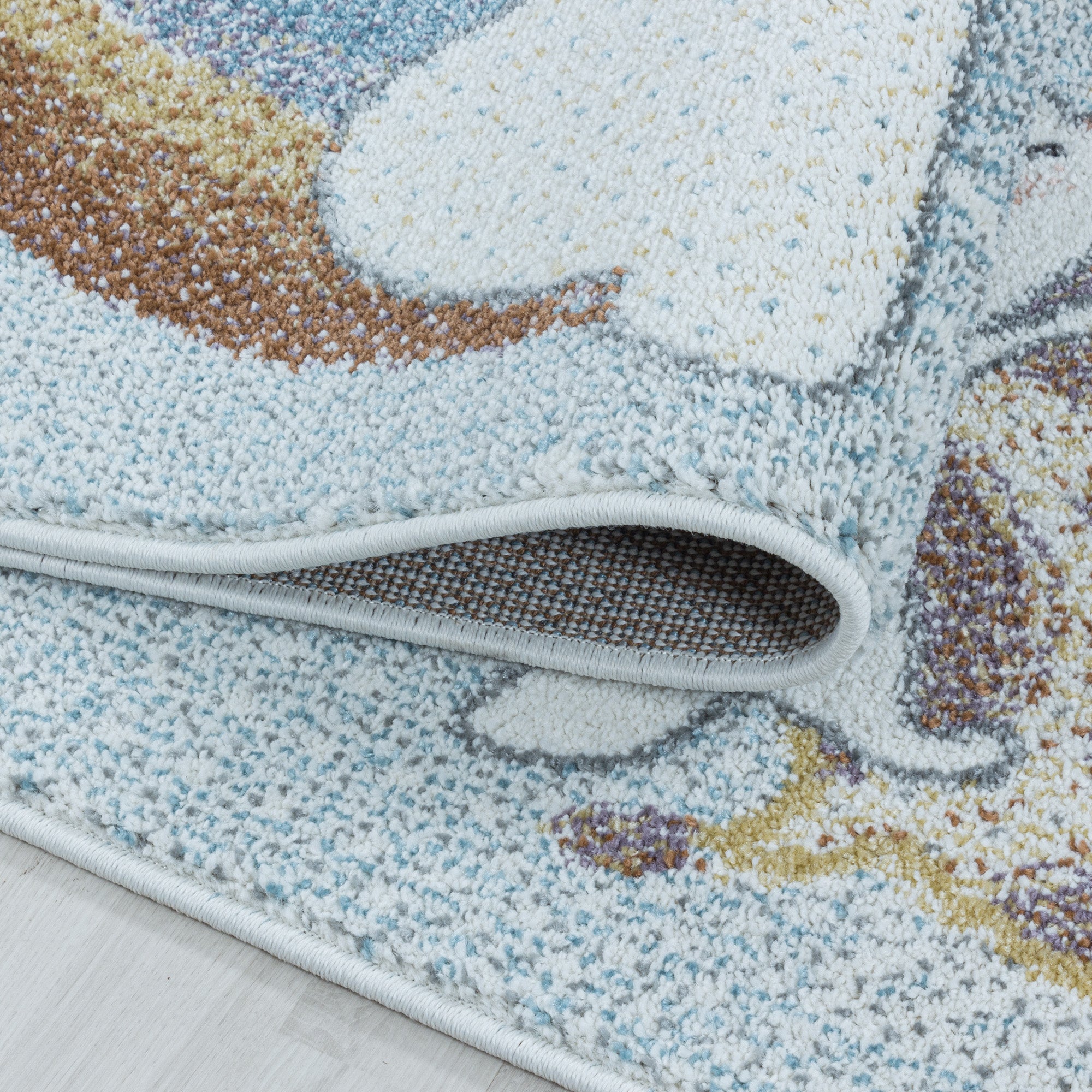 Kinderteppich Giraffe-Design Blau Pflegeleicht Teppich Kinderzimmer